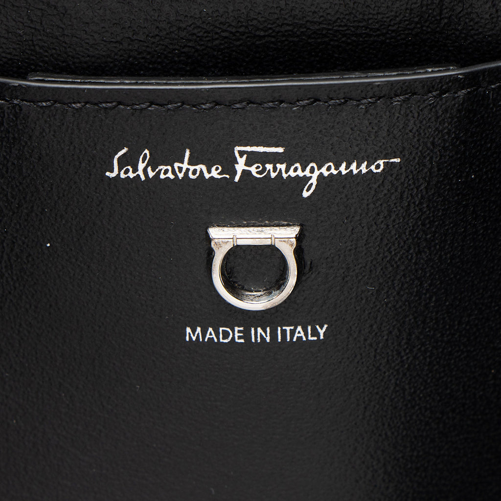 Ferragamo Leather Crystal Trifolio Chain Shoulder Bag