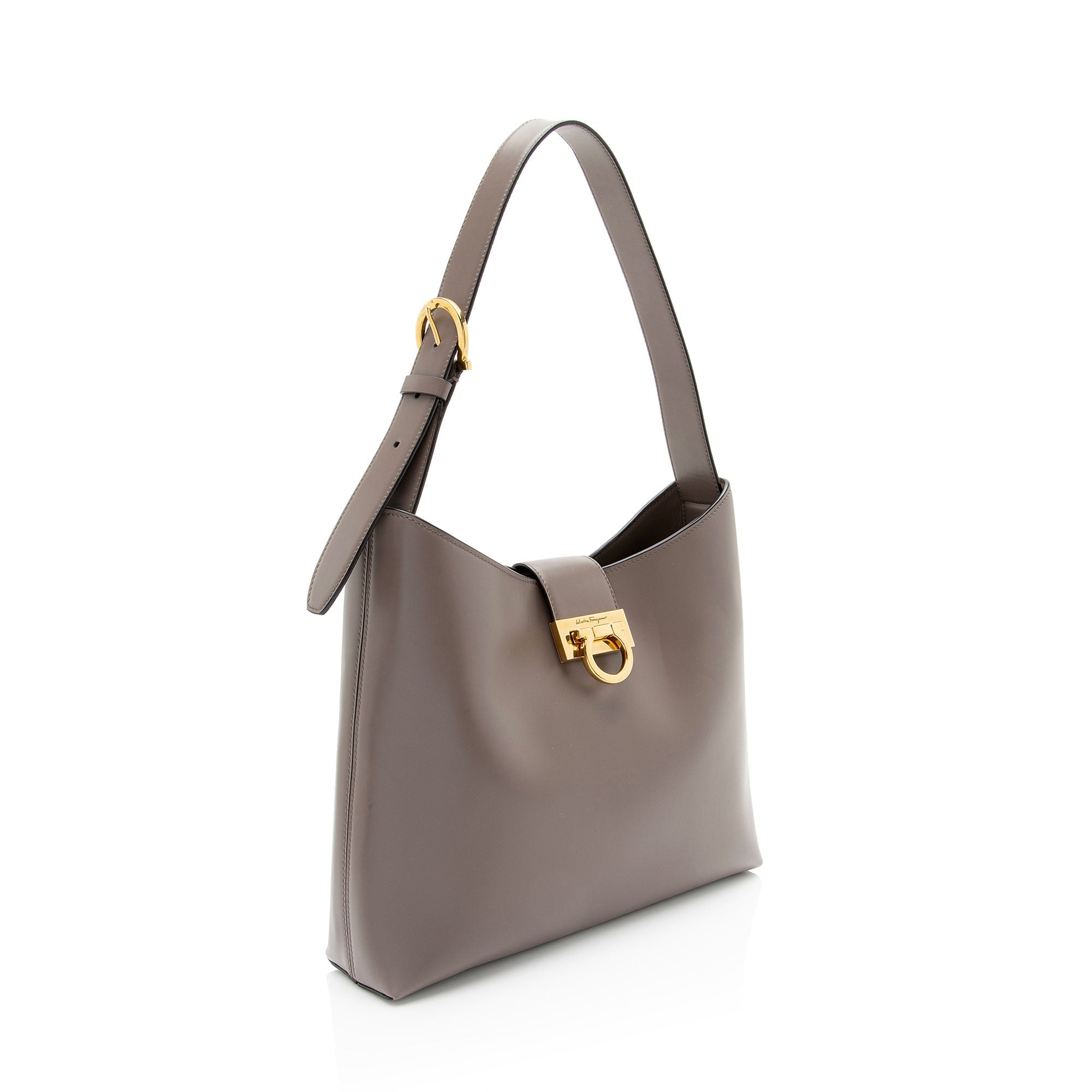 Ferragamo Leather Gancio Trifolio Large Shoulder Bag