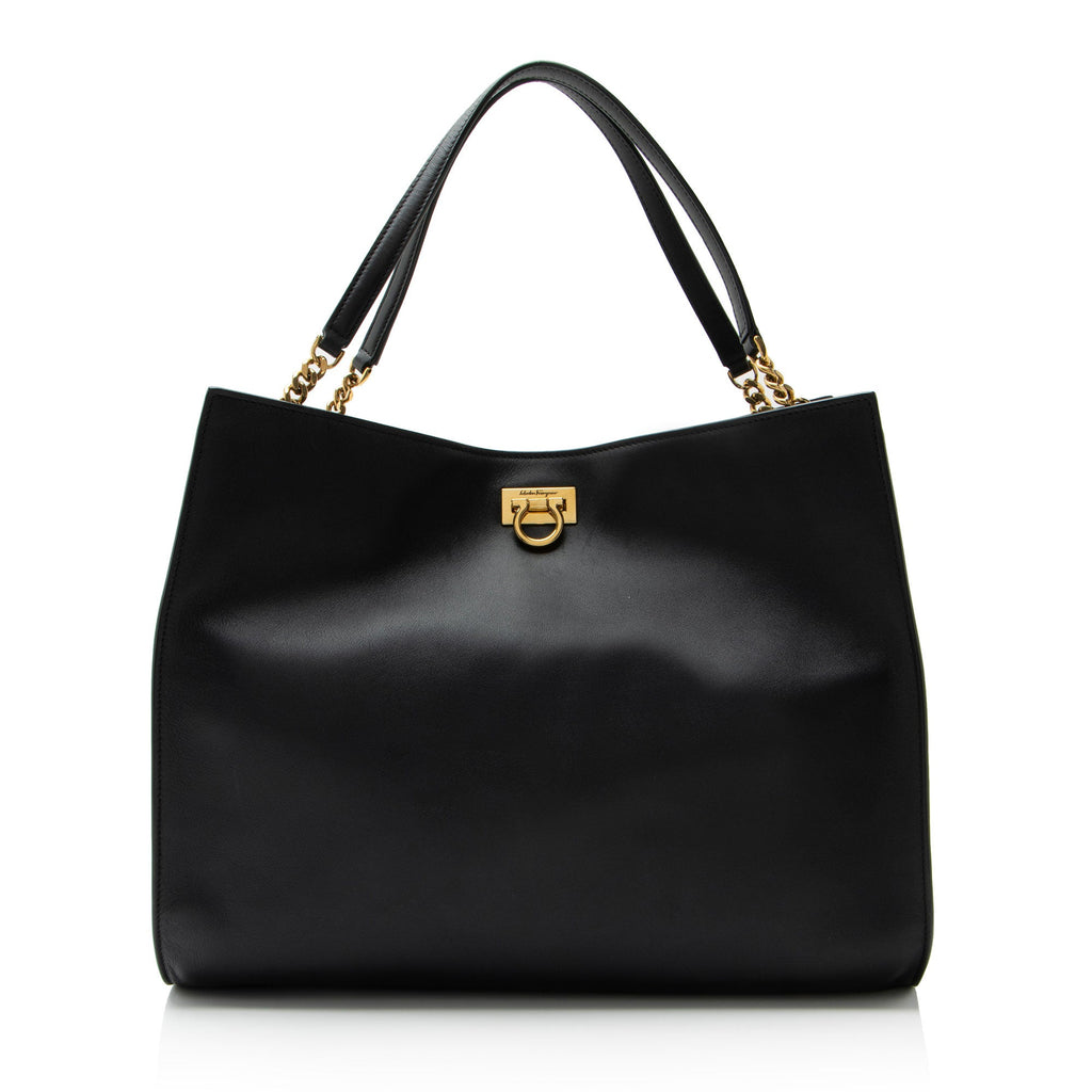 Ferragamo Leather Trifolio Gancio Square Tote