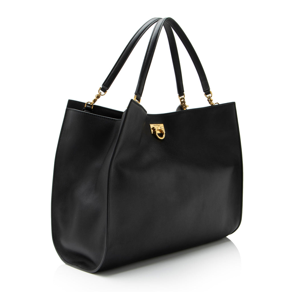 Ferragamo Leather Trifolio Gancio Square Tote