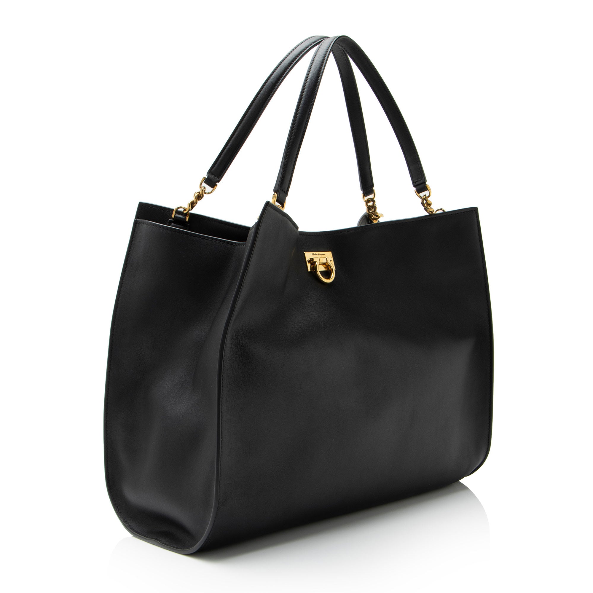 Ferragamo Leather Trifolio Gancio Square Tote