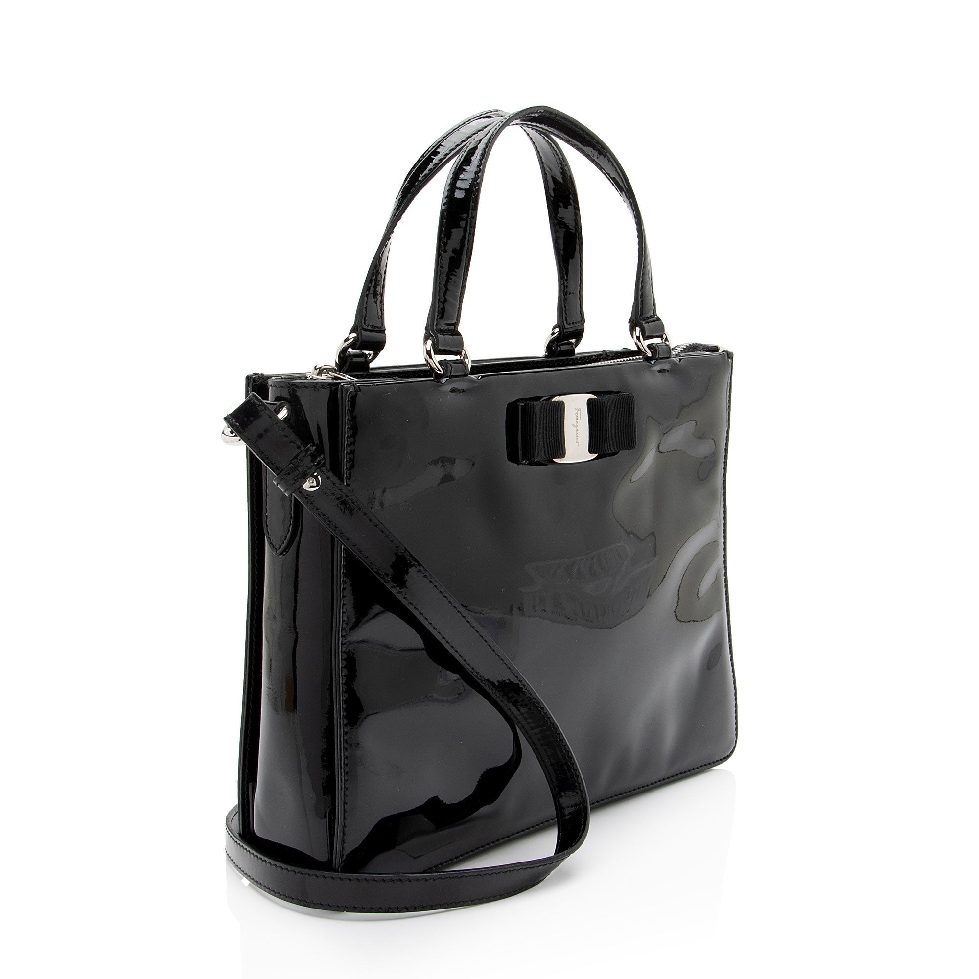 Ferragamo Patent Leather Vara Tracy Tote