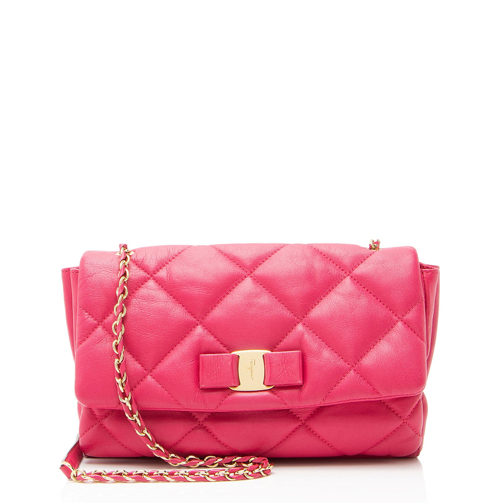 Ferragamo Quilted Leather Soft Vara Medium Shoulder Bag