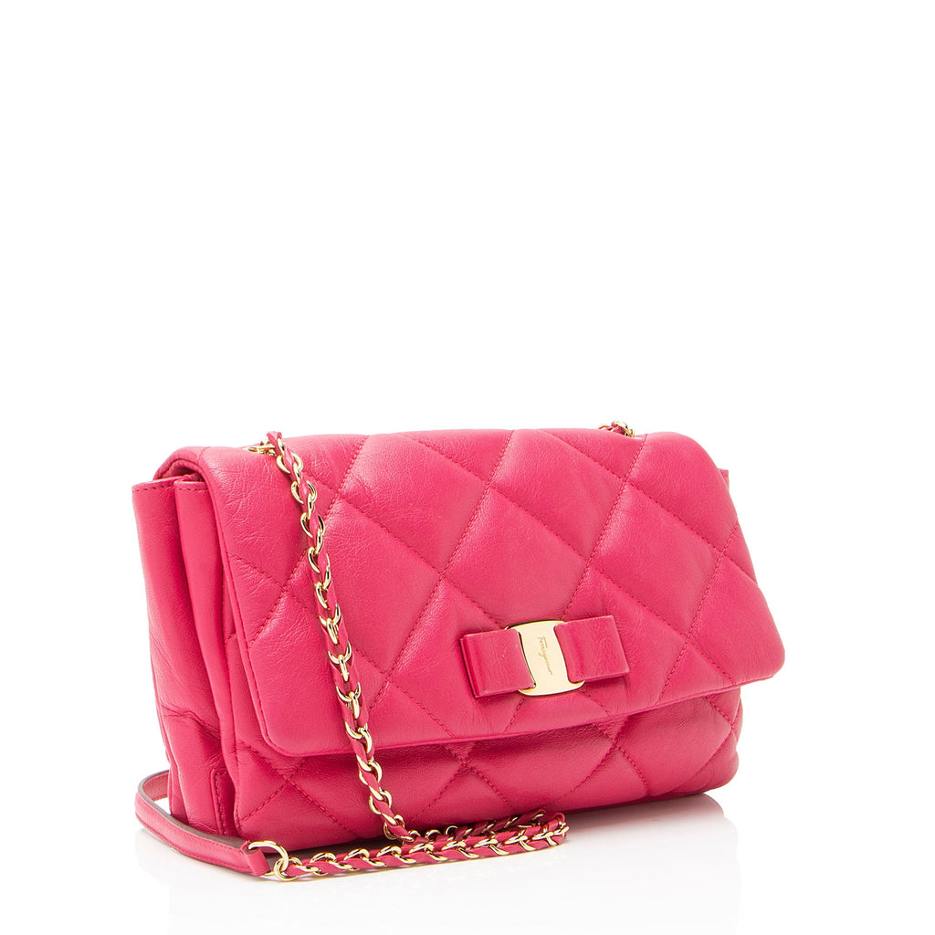 Ferragamo Quilted Leather Soft Vara Medium Shoulder Bag