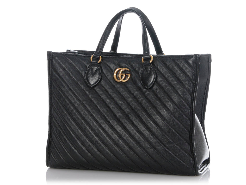 Gucci Black Matelass� Diagonal GG Marmont Tote