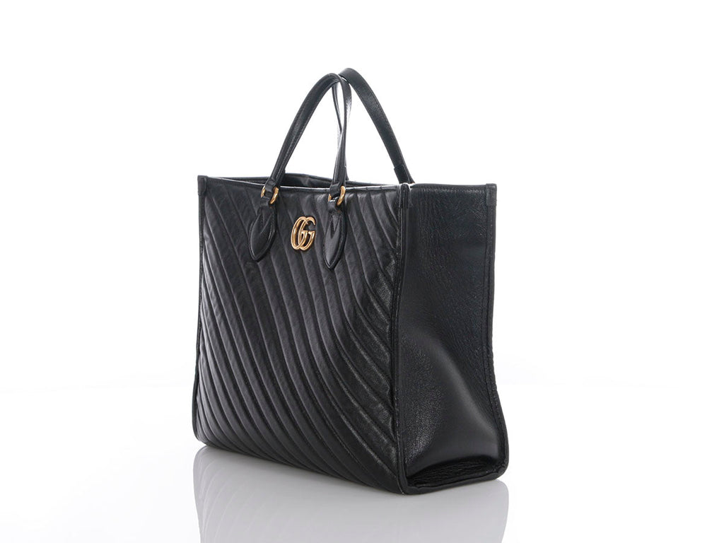 Gucci Black Matelass� Diagonal GG Marmont Tote