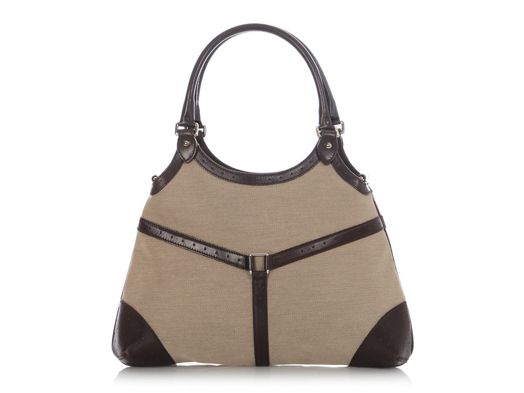 Gucci Beige and Brown Web Canvas Reins Shoulder Bag