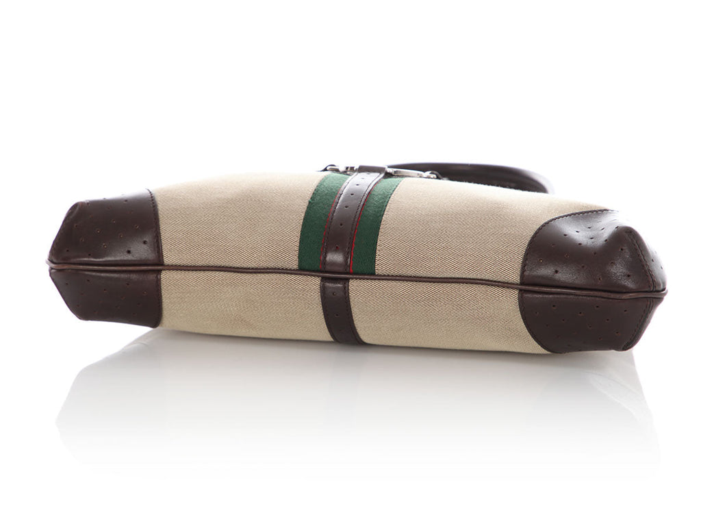 Gucci Beige and Brown Web Canvas Reins Shoulder Bag