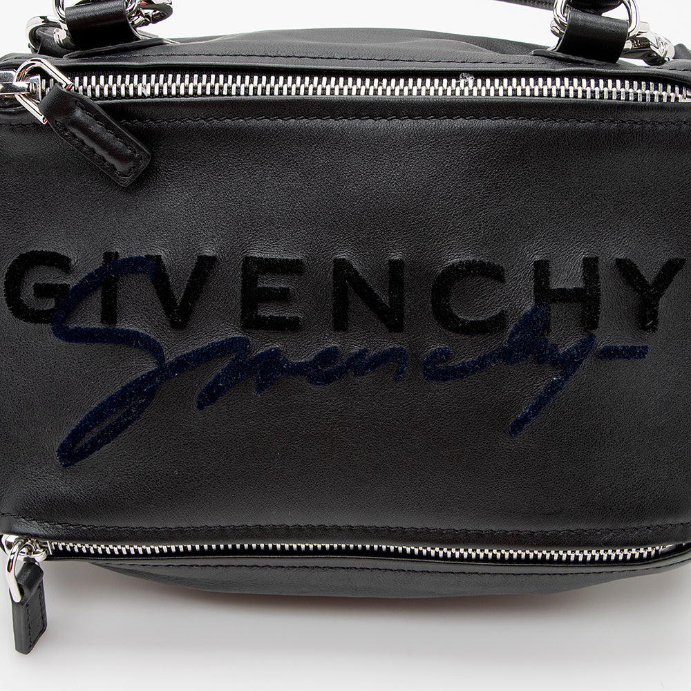 Givenchy Calfskin Velvet Logo Pandora Small Shoulder Bag (SHF-21572)