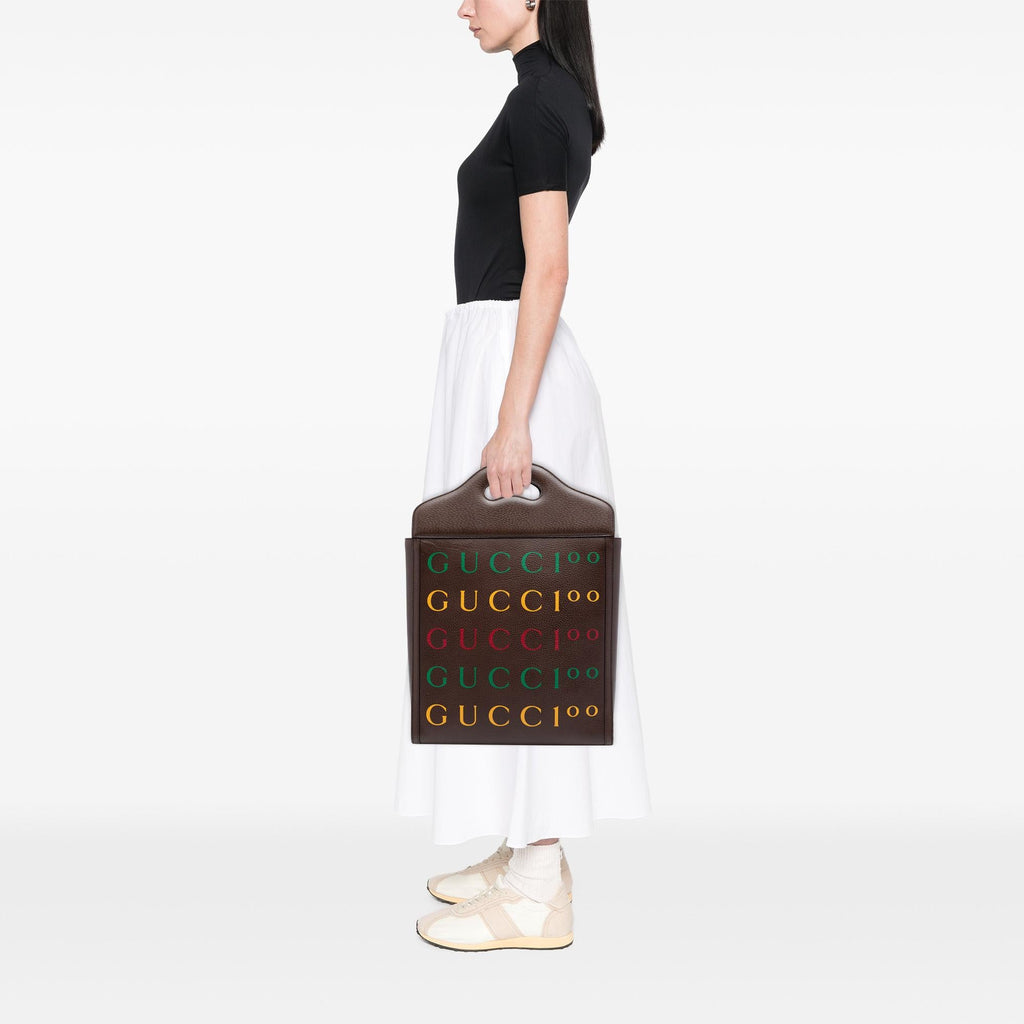 Gucci 100th Anniversary Textured Calfskin Logo Convertible Tote