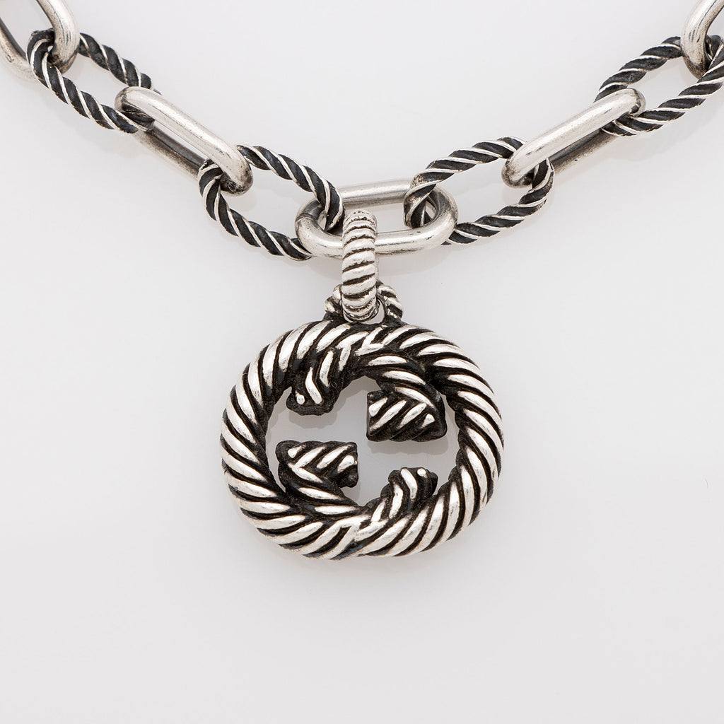 Gucci Aged Sterling Silver Interlocking G Twisted Chain Bracelet