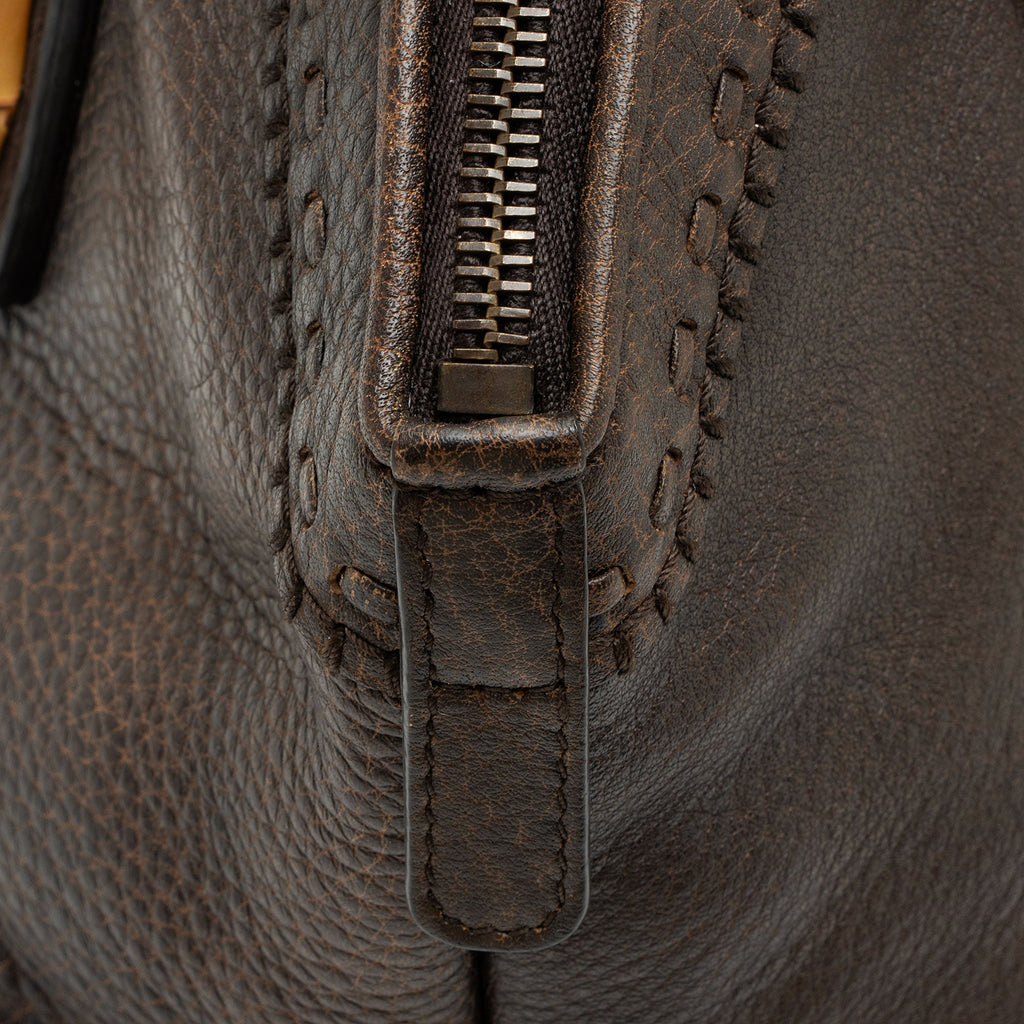 Gucci Calfskin Bamboo Laidback Crafty Dome Satchel