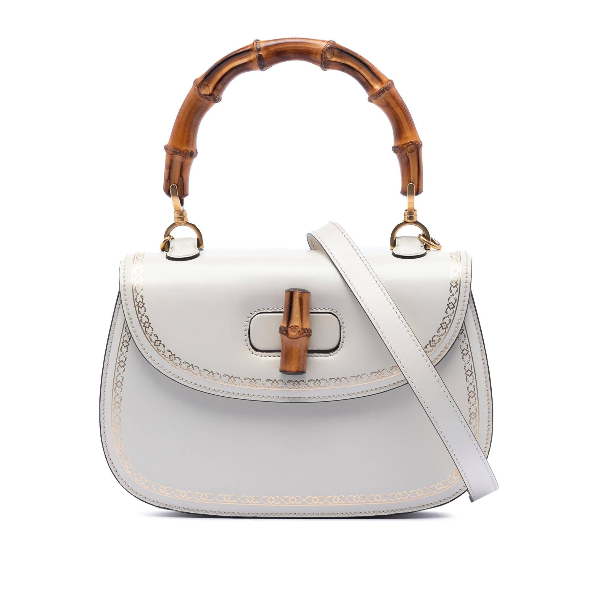 Gucci Calfskin Frame Print Bamboo Top Handle Bag