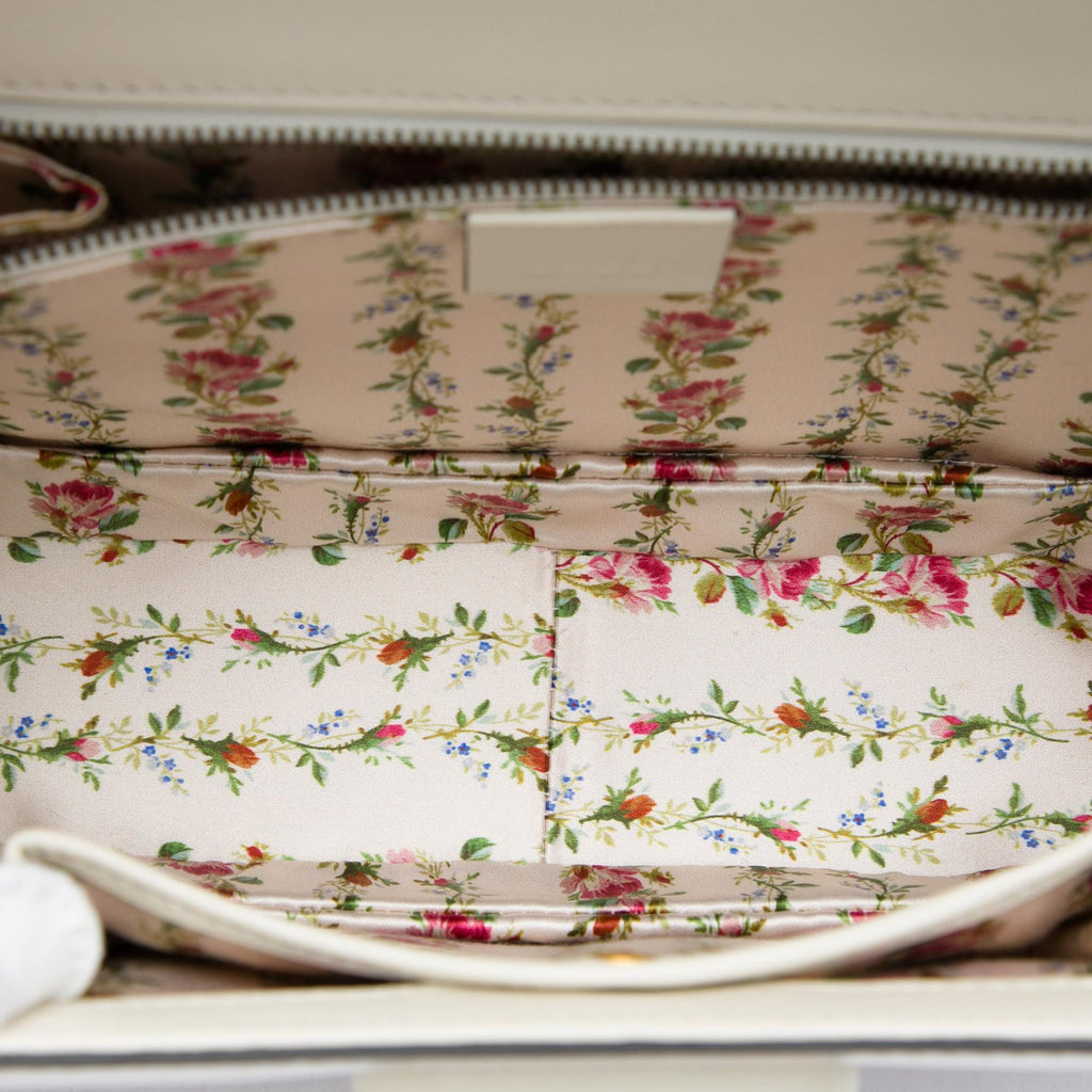 Gucci Calfskin Frame Print Bamboo Web Top Handle Bag