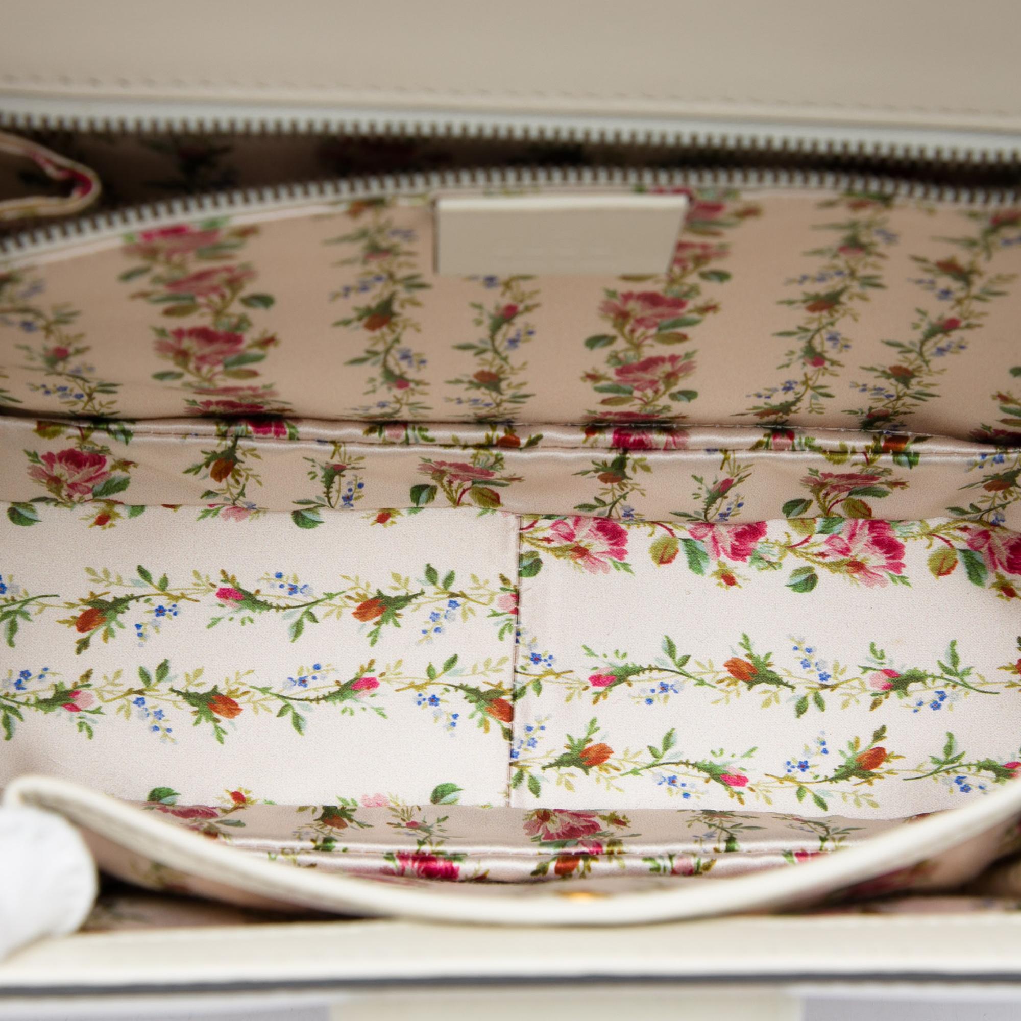 Gucci Calfskin Frame Print Bamboo Web Top Handle Bag