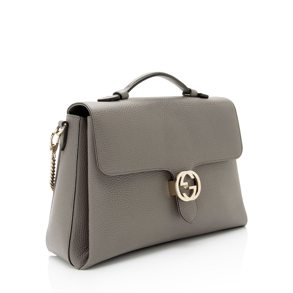 Gucci Calfskin Interlocking G Top Handle Medium Shoulder Bag (SHF-AHOWbQ)