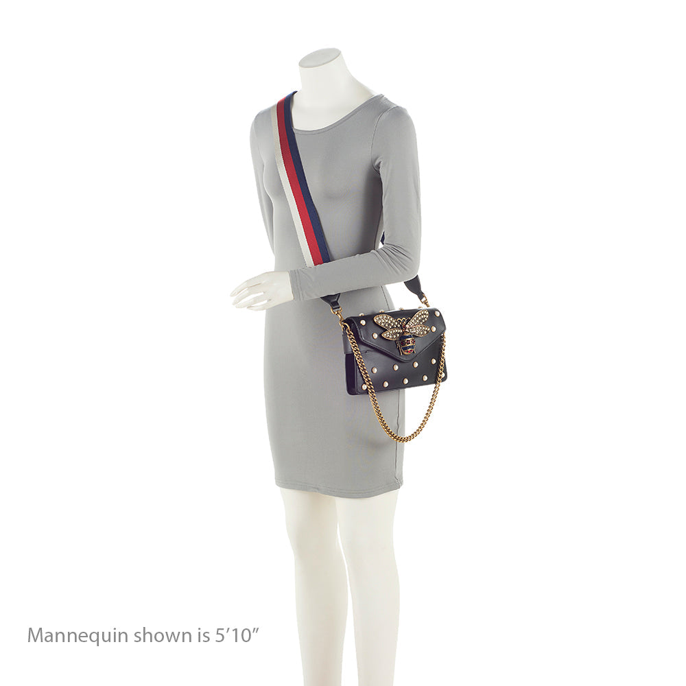 Gucci Calfskin Pearl Bee Broadway Mini Shoulder Bag (SHF-21311)