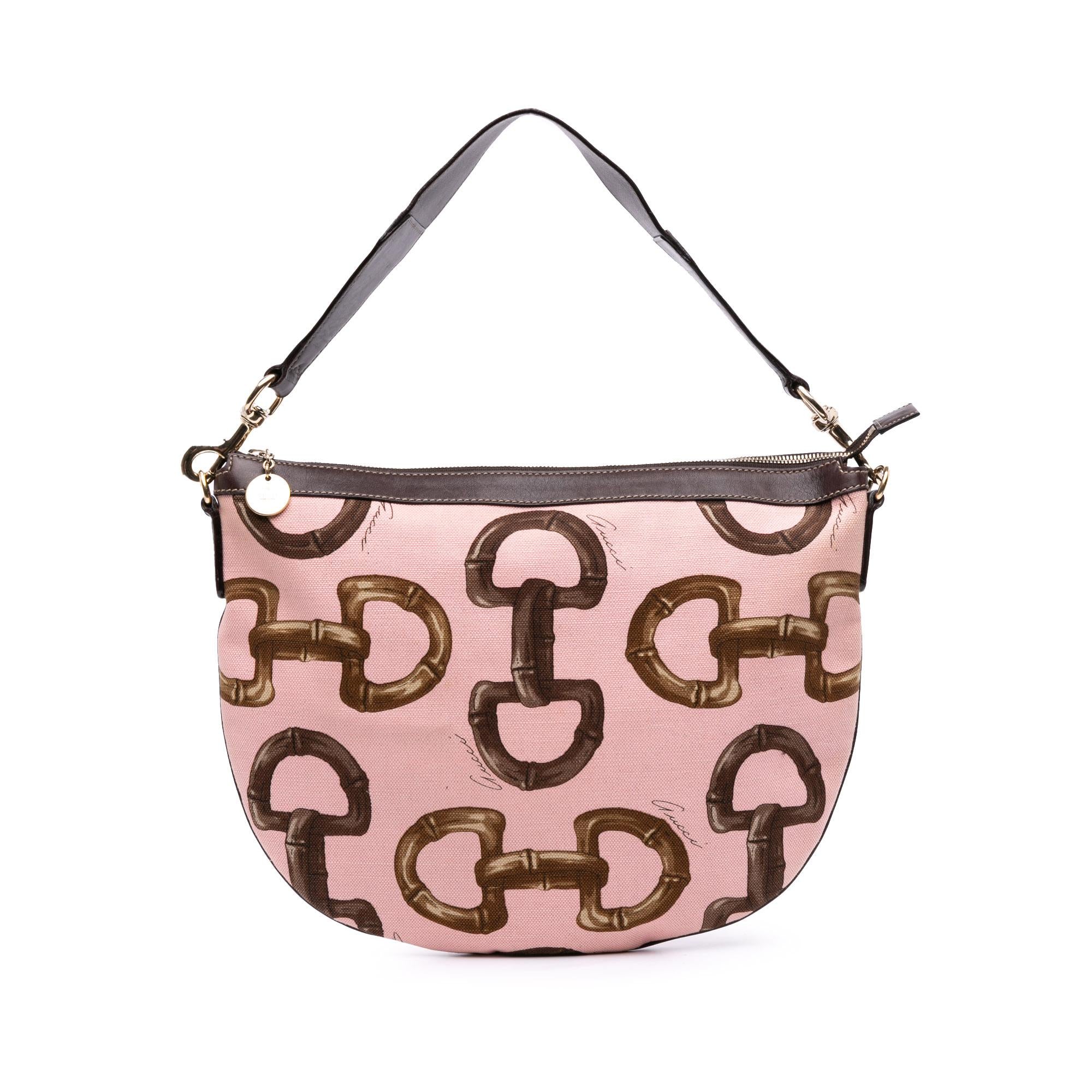 Gucci Canvas Bamboo Horsebit Print Hobo