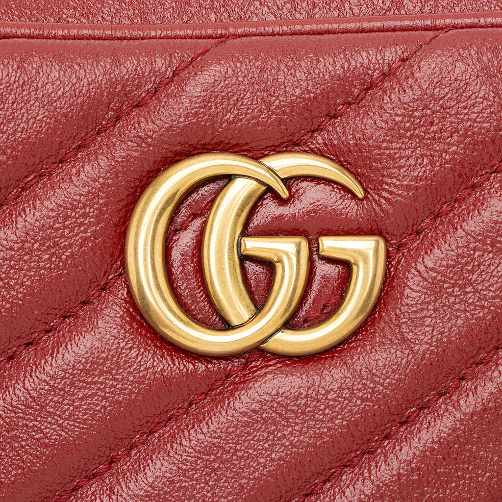 Gucci Diagonal Matelasse Leather GG Marmont Double Zip Mini Camera Bag