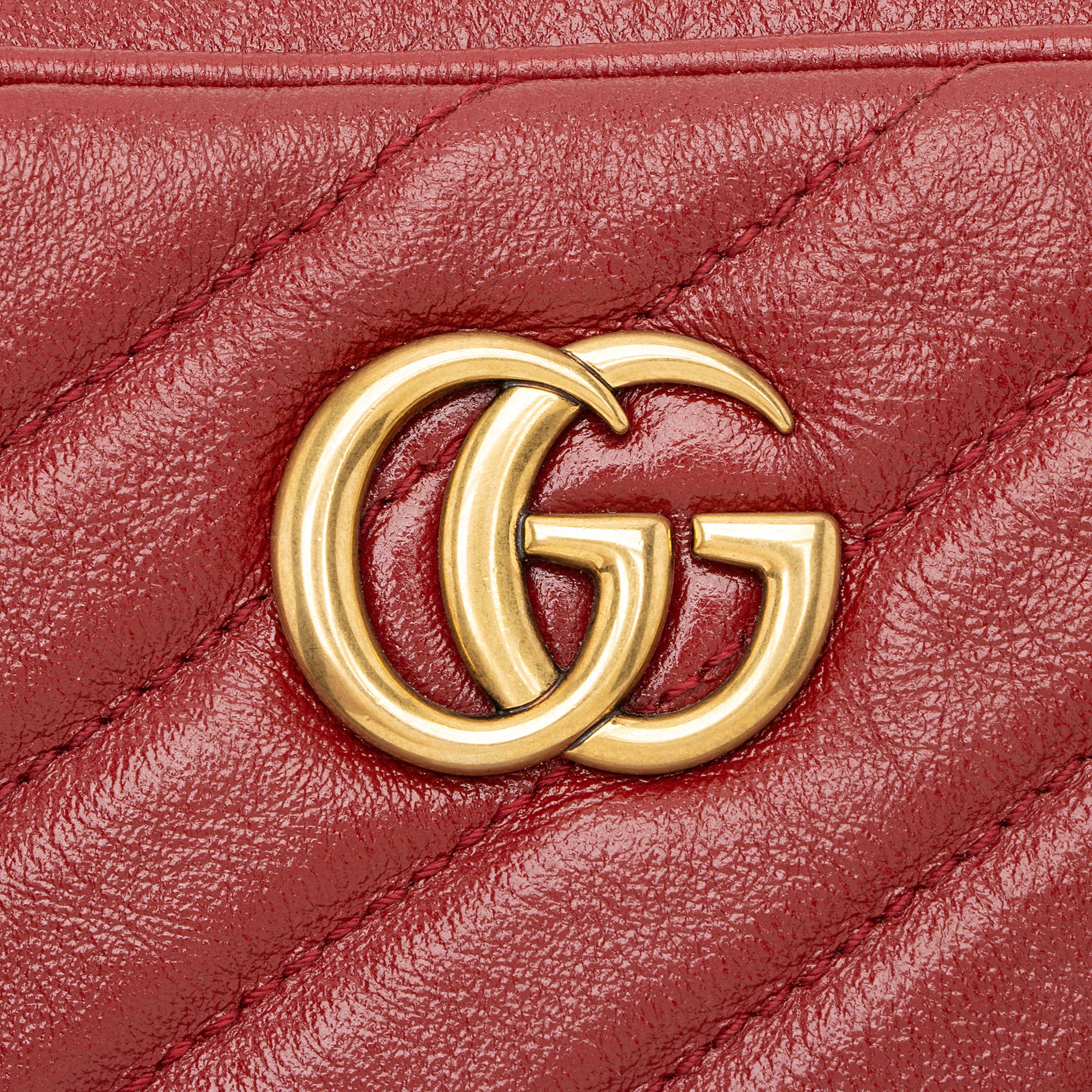 Gucci Diagonal Matelasse Leather GG Marmont Double Zip Mini Camera Bag