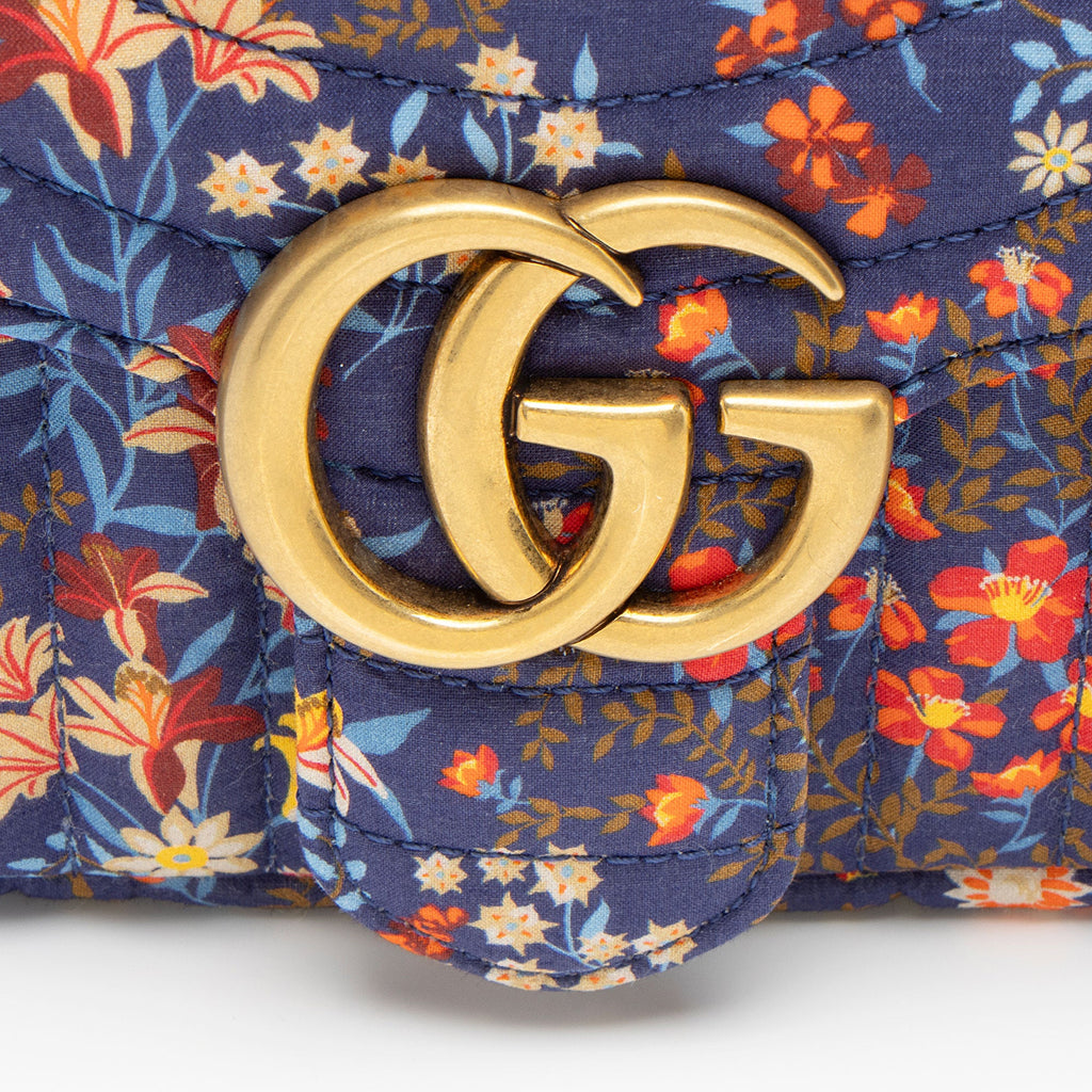 Gucci Floral Matelasse Cotton GG Marmont Small Flap Bag