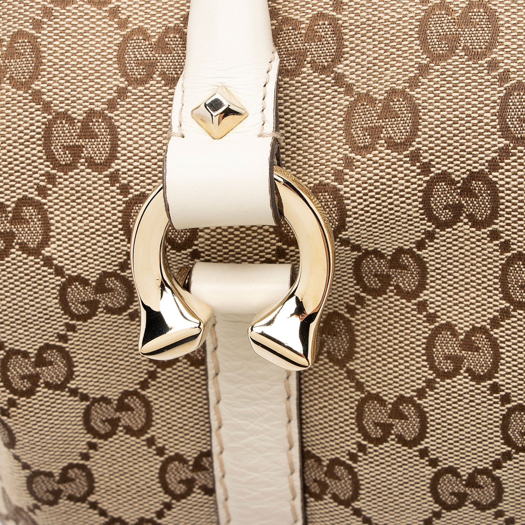 Gucci GG Canvas Horsebit Nailhead Medium Boston Bag