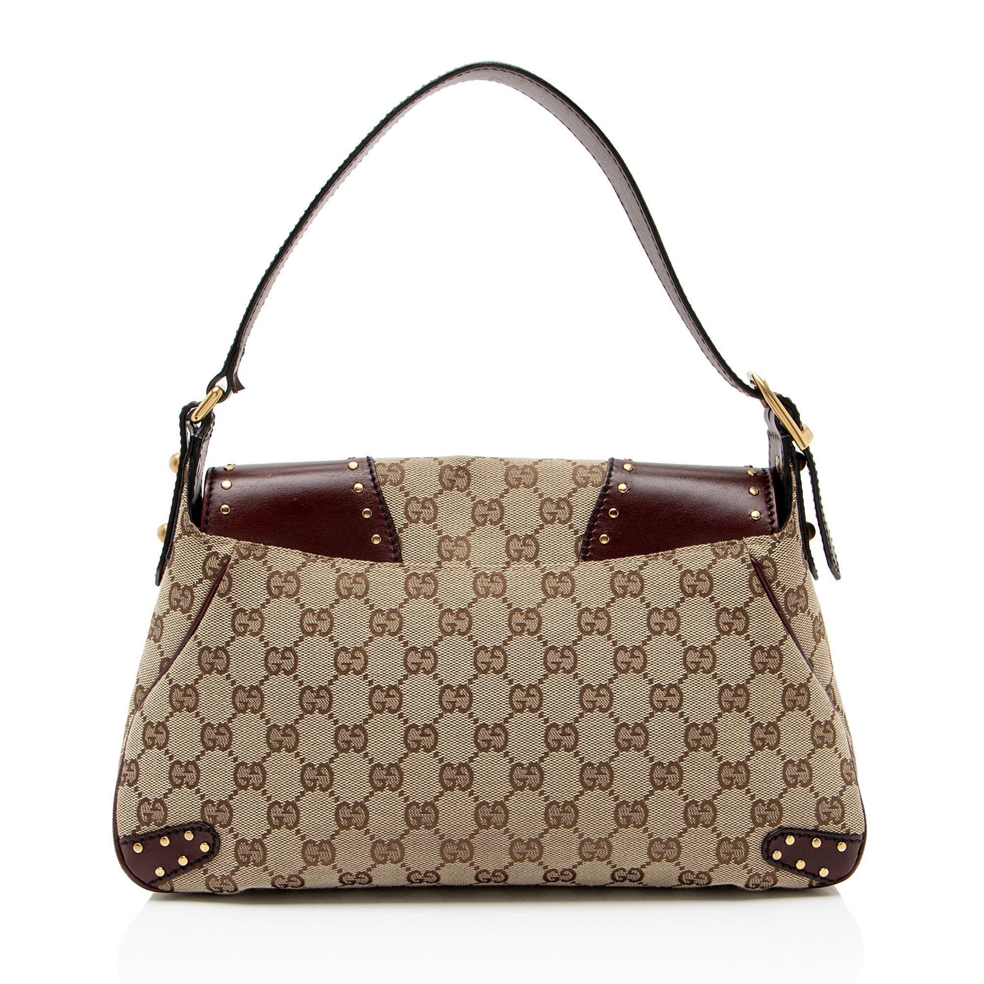 Gucci GG Canvas Leather Studded Horsebit Shoulder Bag