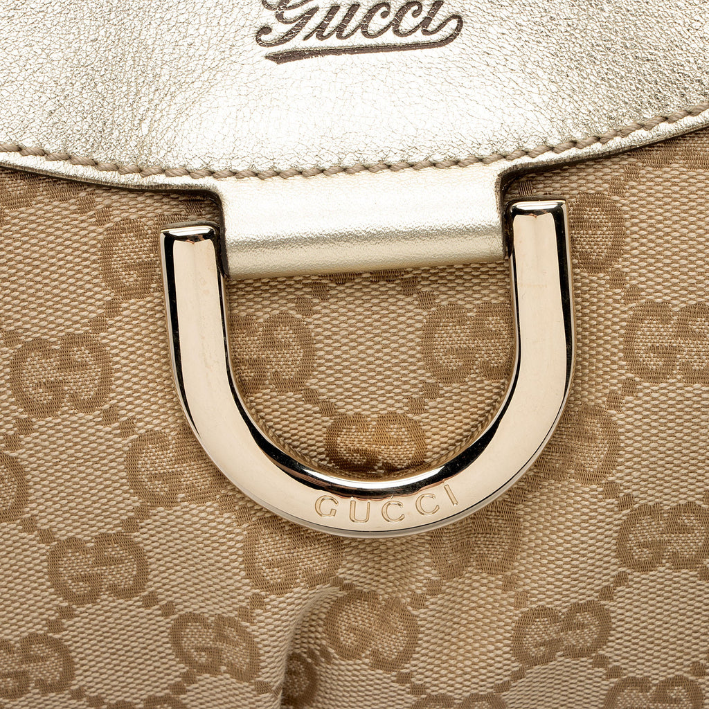 Gucci GG Canvas Metallic Leather D Ring Medium Hobo (SHF-hGJsEO)