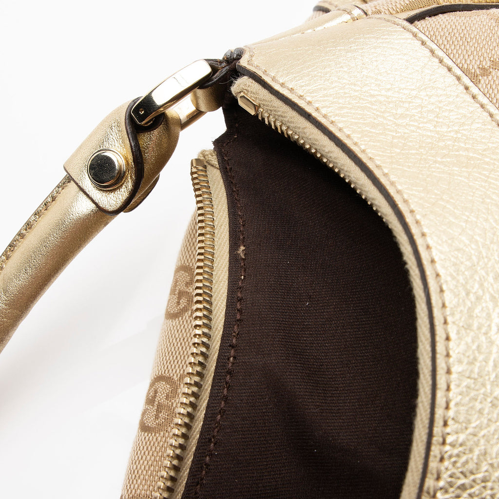 Gucci GG Canvas Metallic Leather D Ring Small Hobo (SHF-nI1P2Q)
