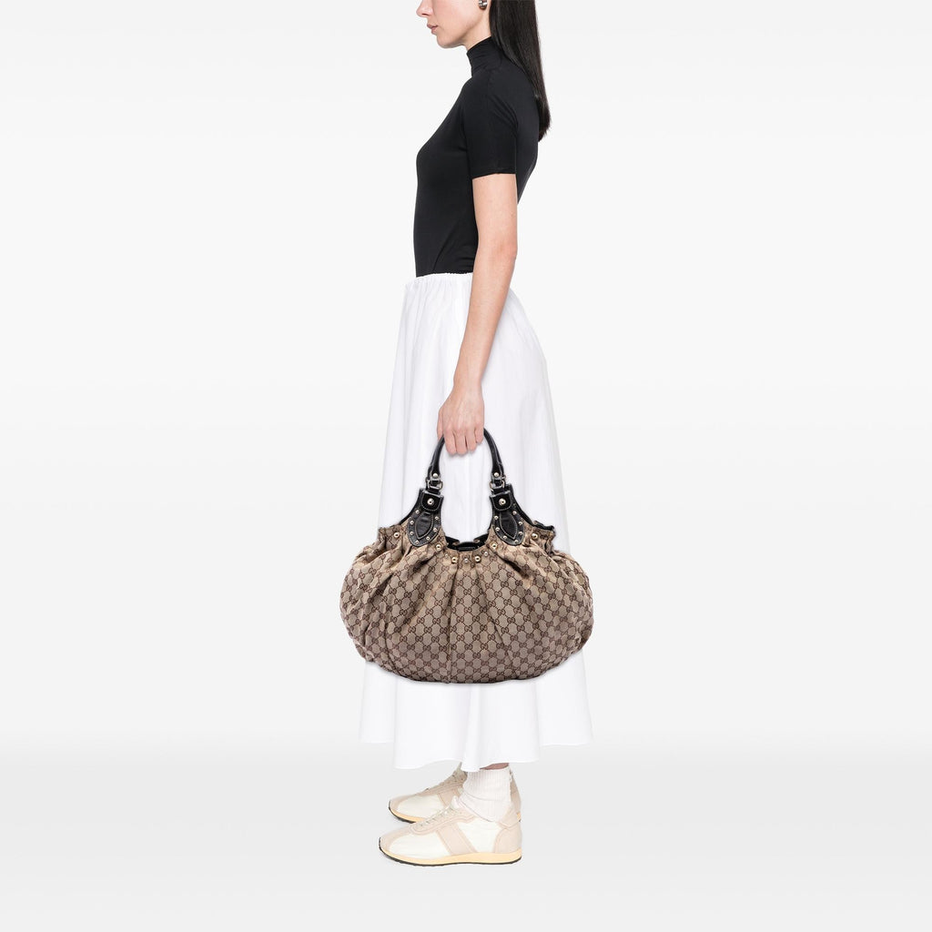 Gucci GG Canvas Studded Pelham Hobo Bag