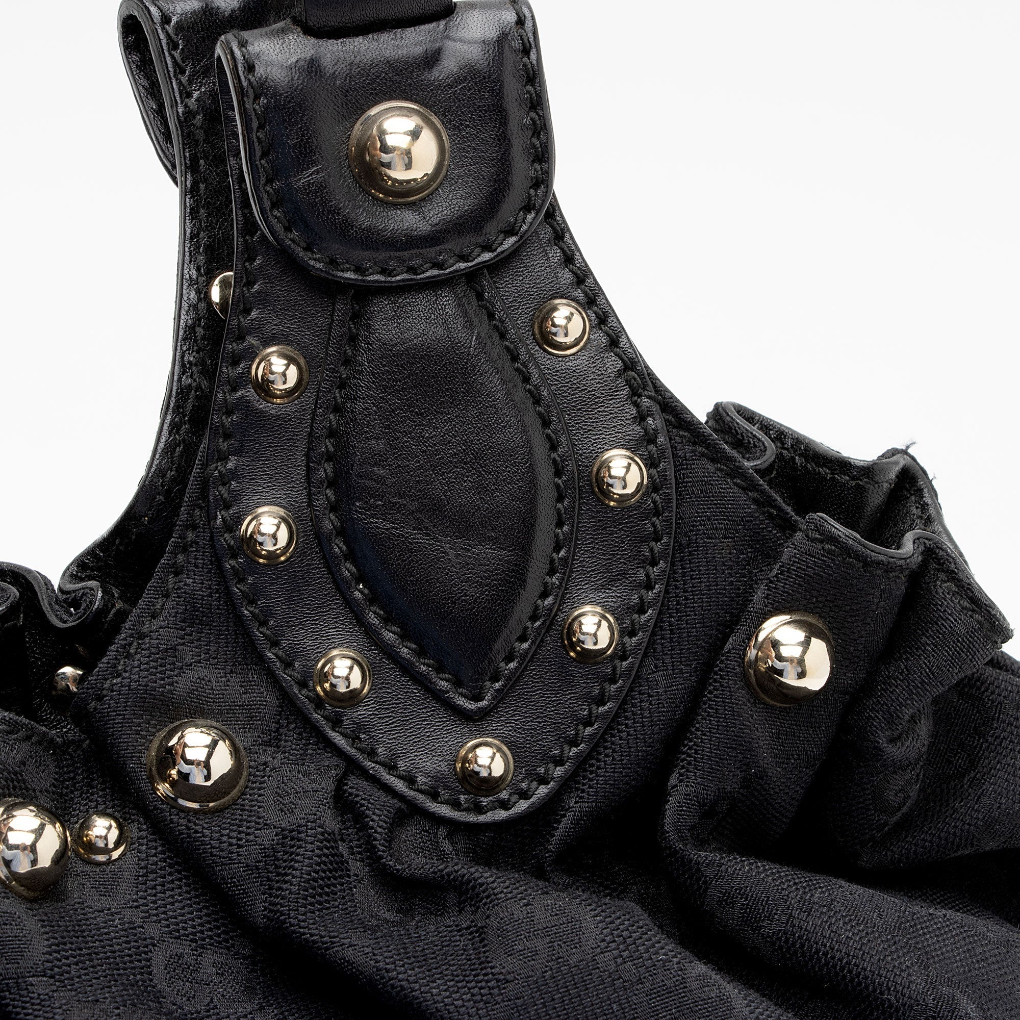 Gucci GG Canvas Studded Pelham Small Shoulder Bag (SHF-0I65Ea)
