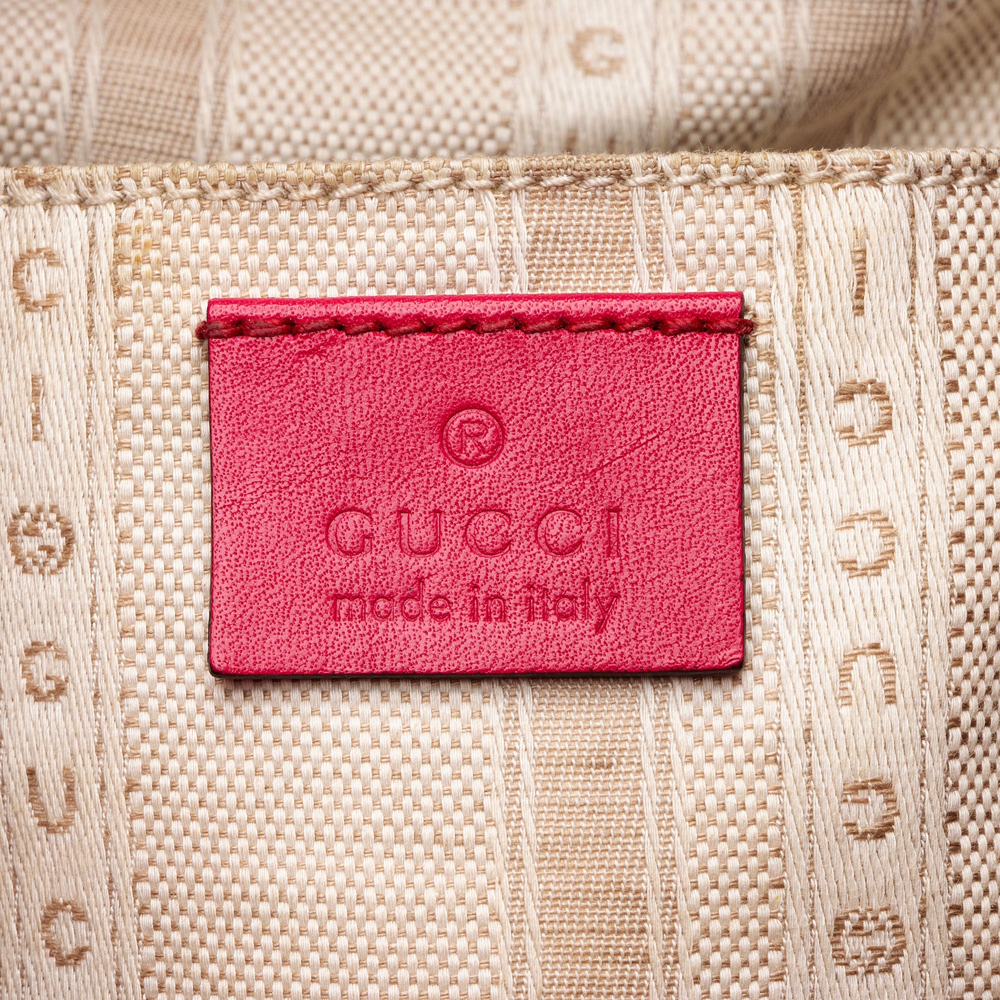Gucci GG Debossed Leather Studded Bright Bucket Bag