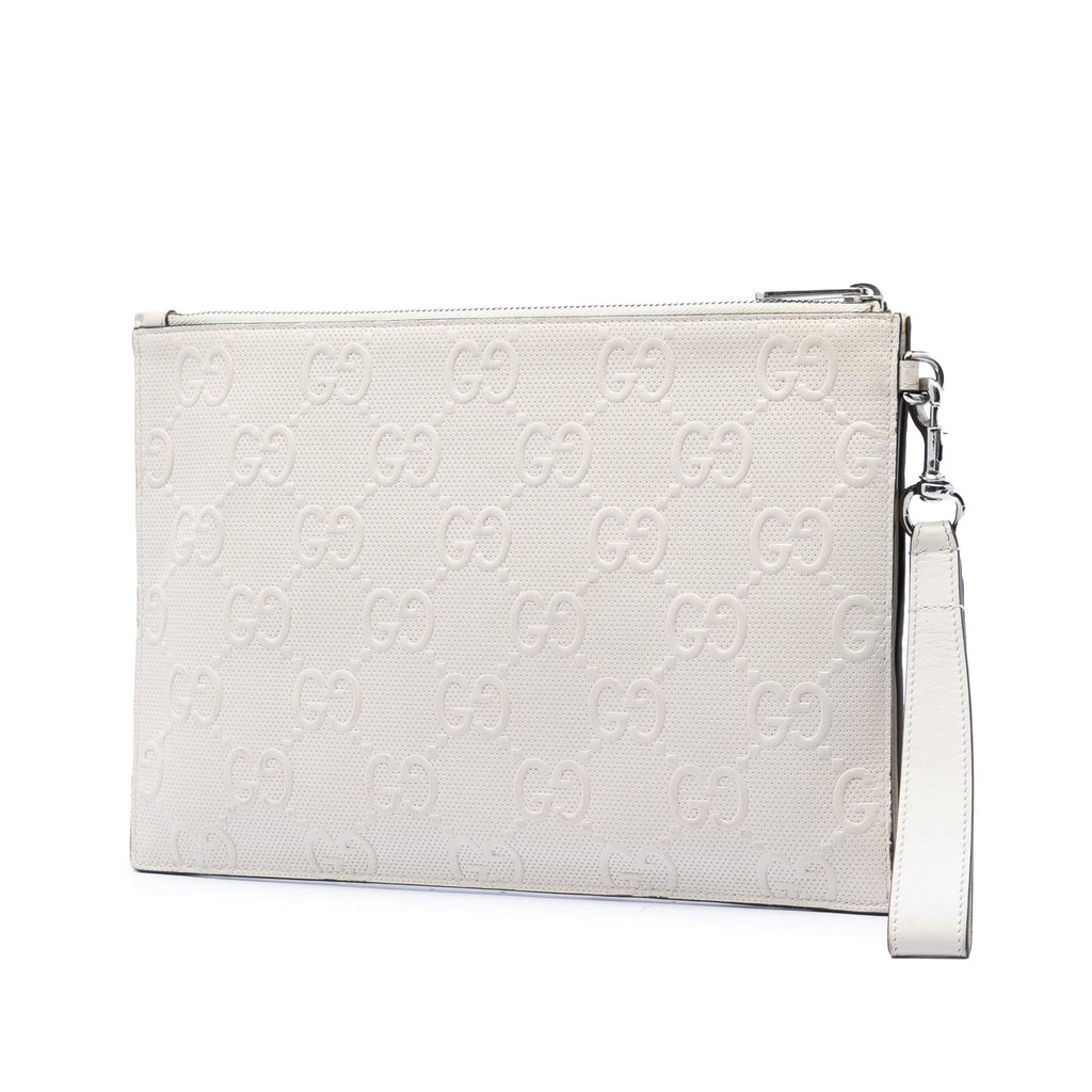 Gucci GG Embossed Perforated Calfskin Wristlet Clutch