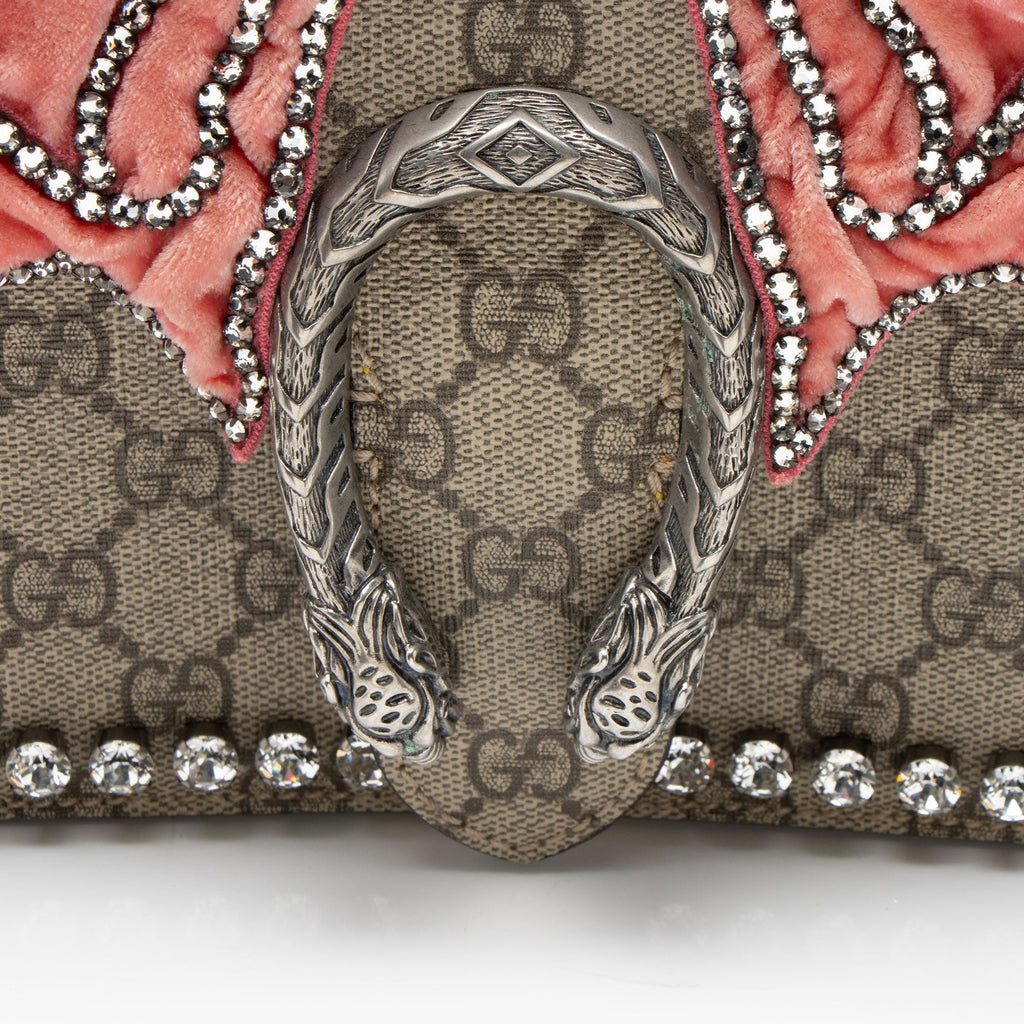 Gucci GG Supreme Crystal Embellished Bow Dionysus Medium Shoulder Bag