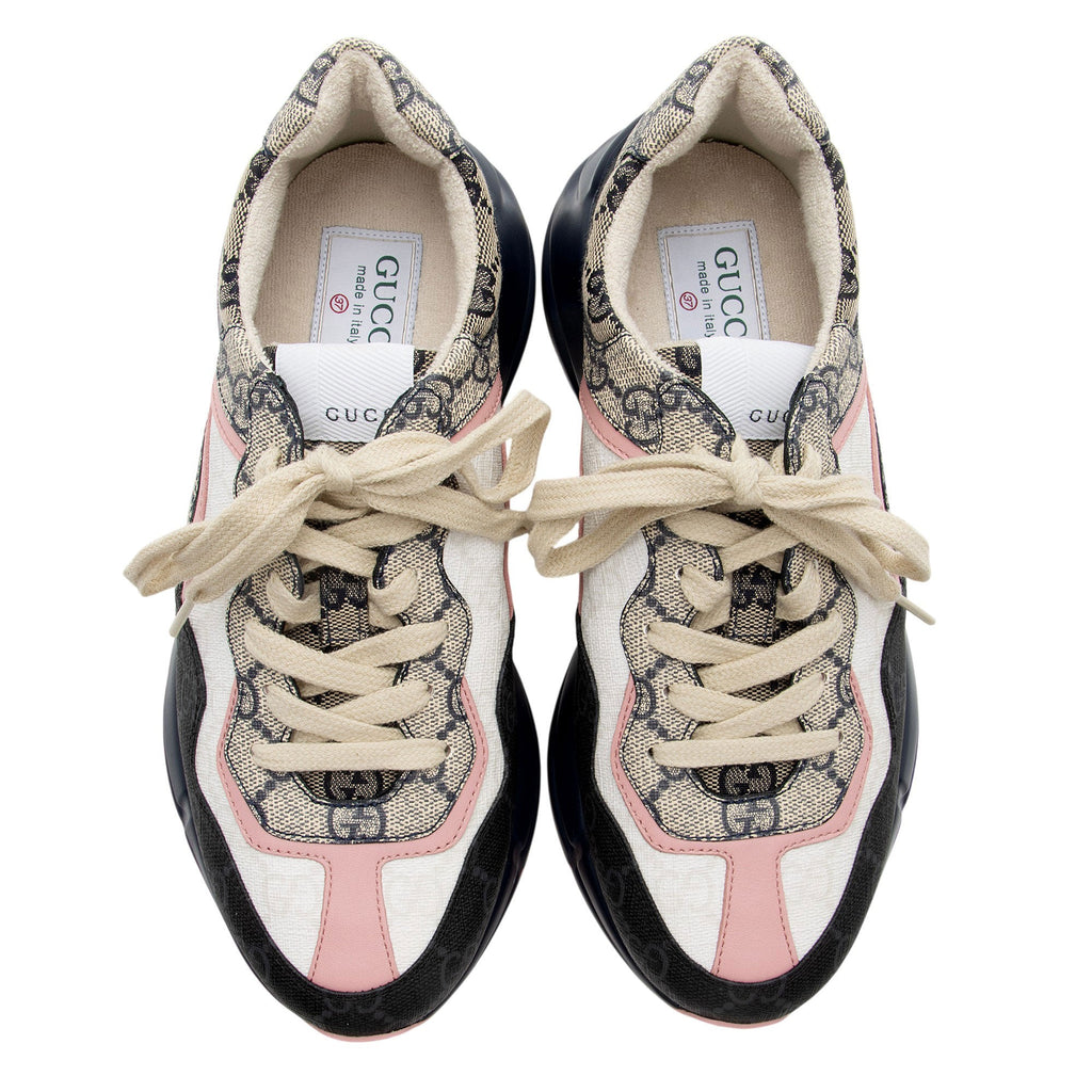 Gucci GG Supreme Mixed Fabric Rhyton Sneakers - Size 7 / 37