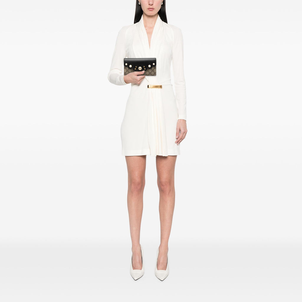 Gucci GG Supreme Pearl Studded Peony Long Wallet