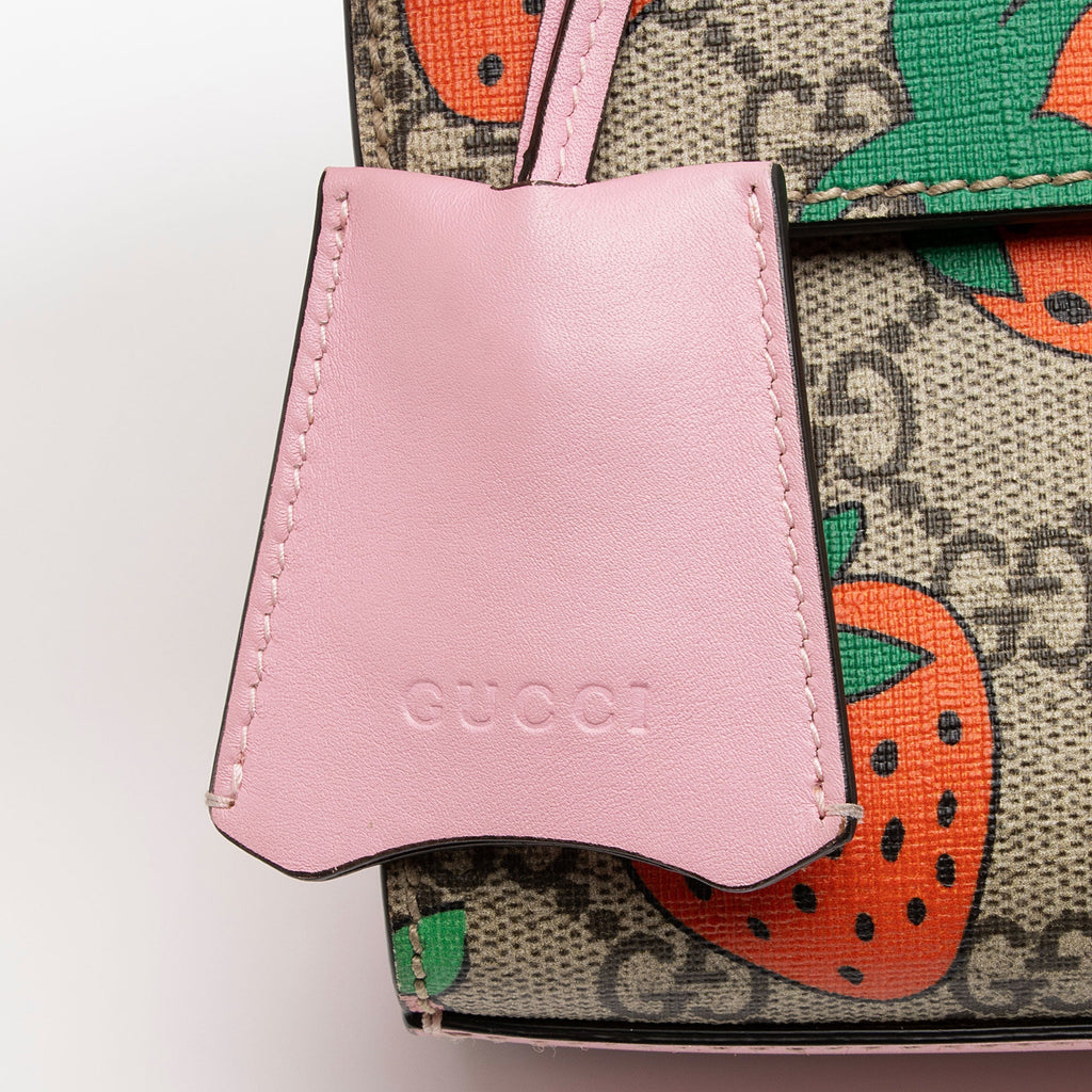 Gucci GG Supreme Strawberry Padlock Small Shoulder Bag
