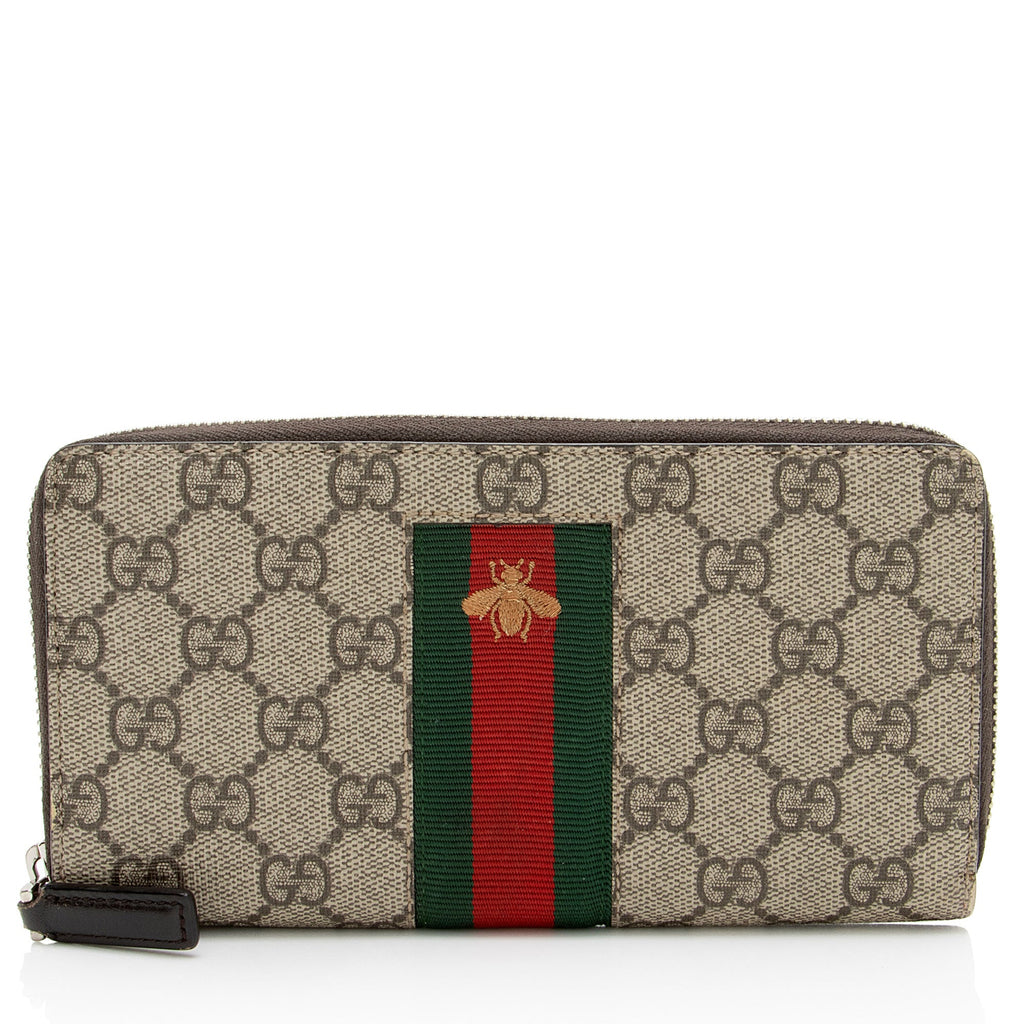Gucci GG Supreme Web Bee Zip Around Wallet