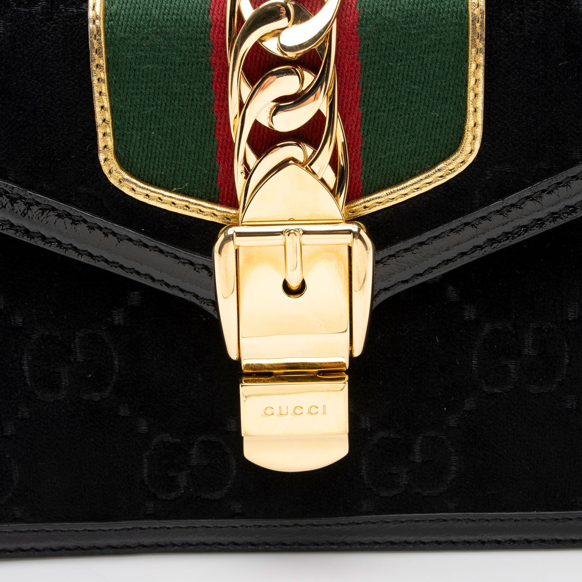 Gucci GG Velvet Web Sylvie Mini Top Handle (SHF-G3UDXc)