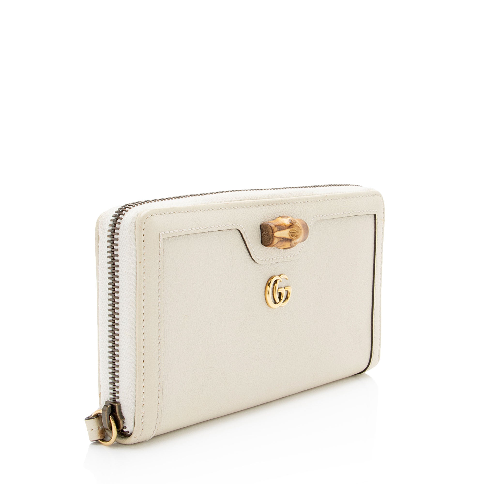 Gucci Grained Calfskin Bamboo Diana Zip Around Wallet