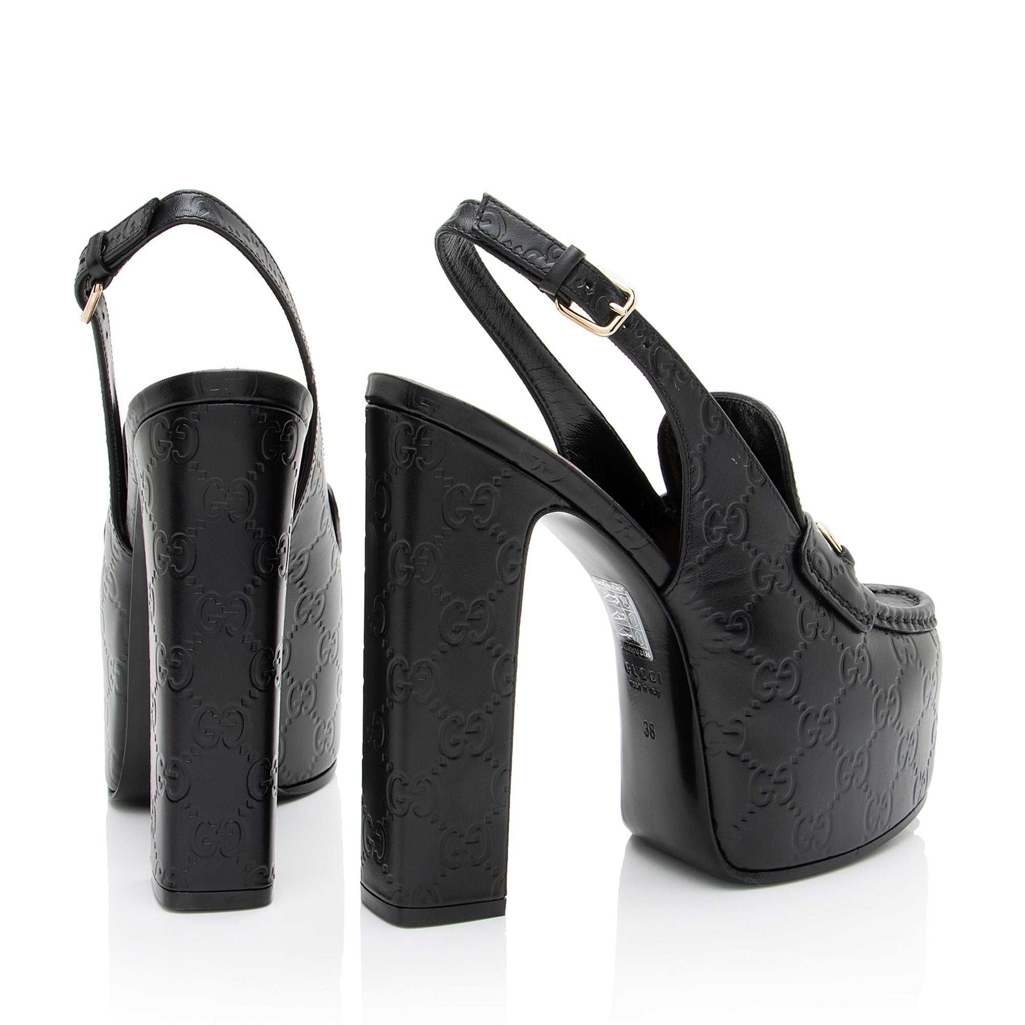 Gucci Guccissima Leather Horsebit Platform Slingback Loafer Pumps - Size 8 / 38