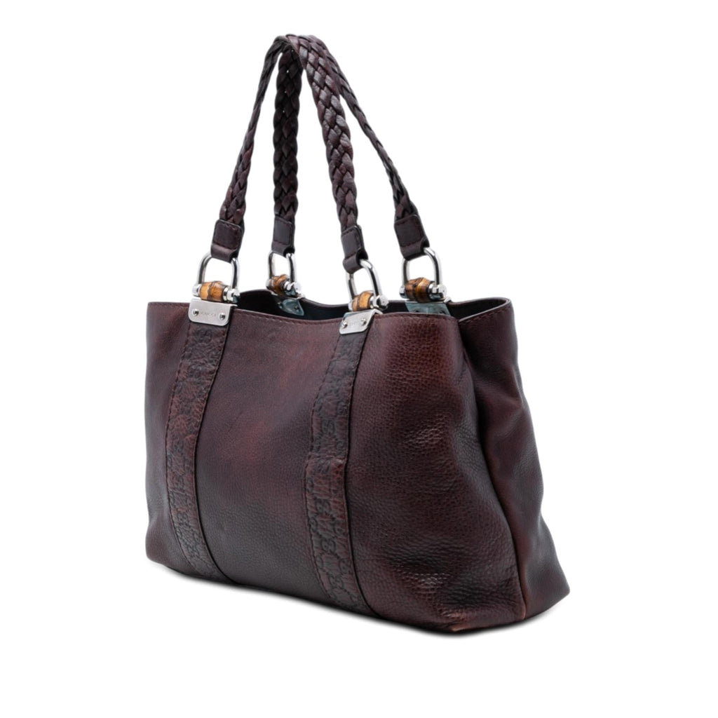 Gucci Guccissima Trimmed Leather Bamboo Libeccio Tote