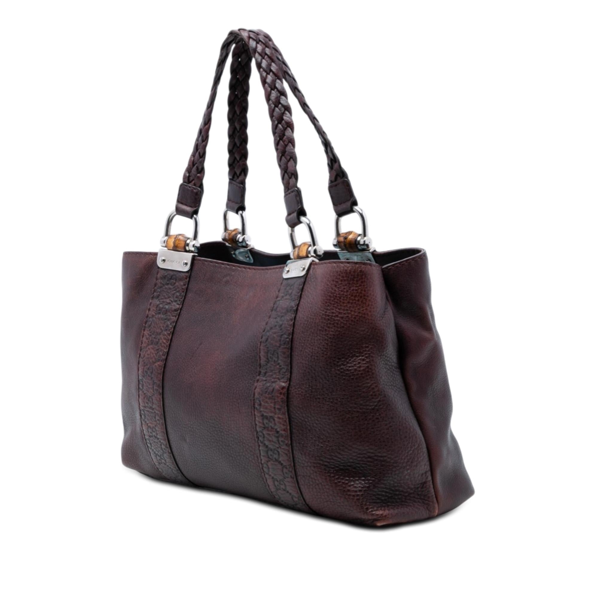 Gucci Guccissima Trimmed Leather Bamboo Libeccio Tote