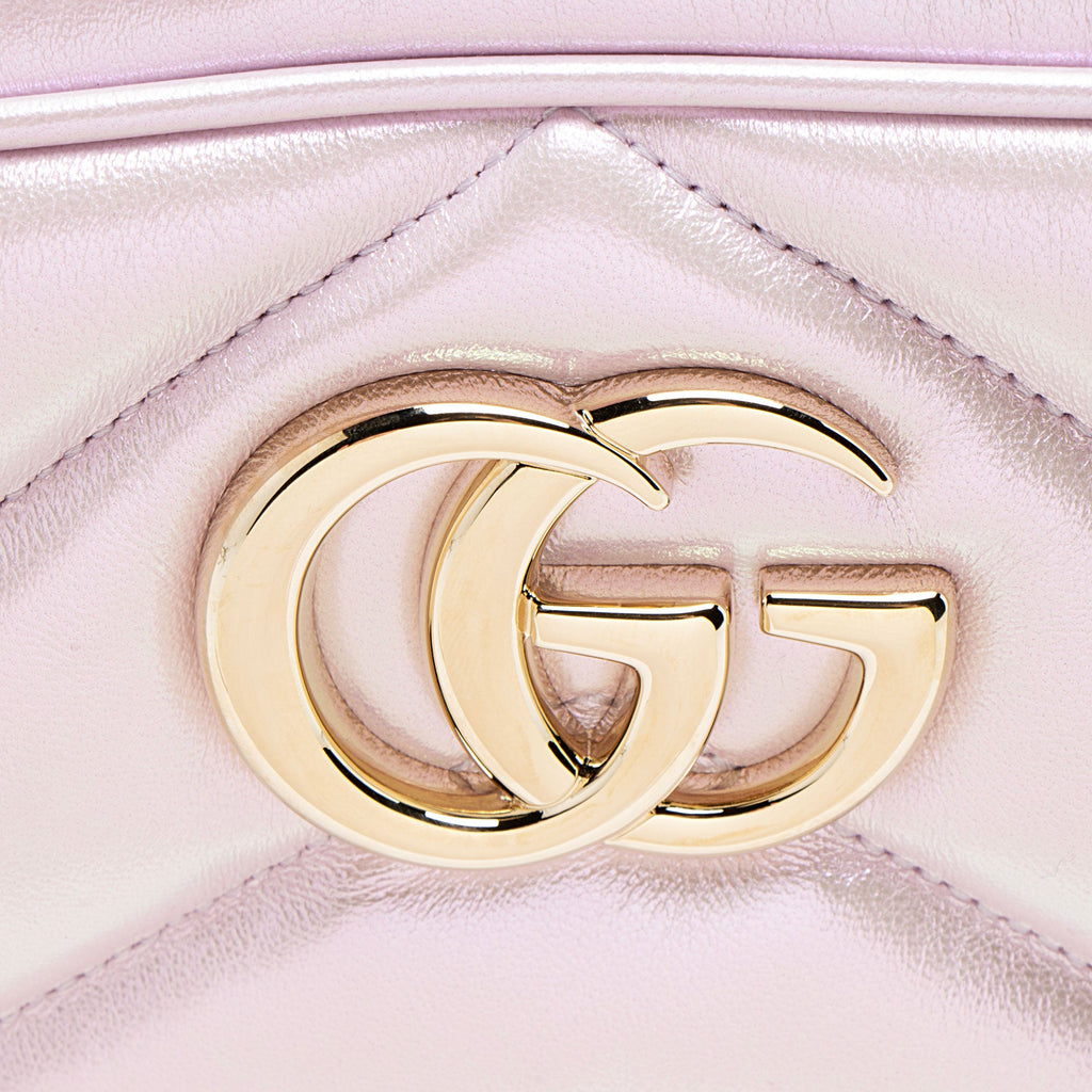 Gucci Matelasse Padded Iridescent Leather GG Marmont Small Camera Bag