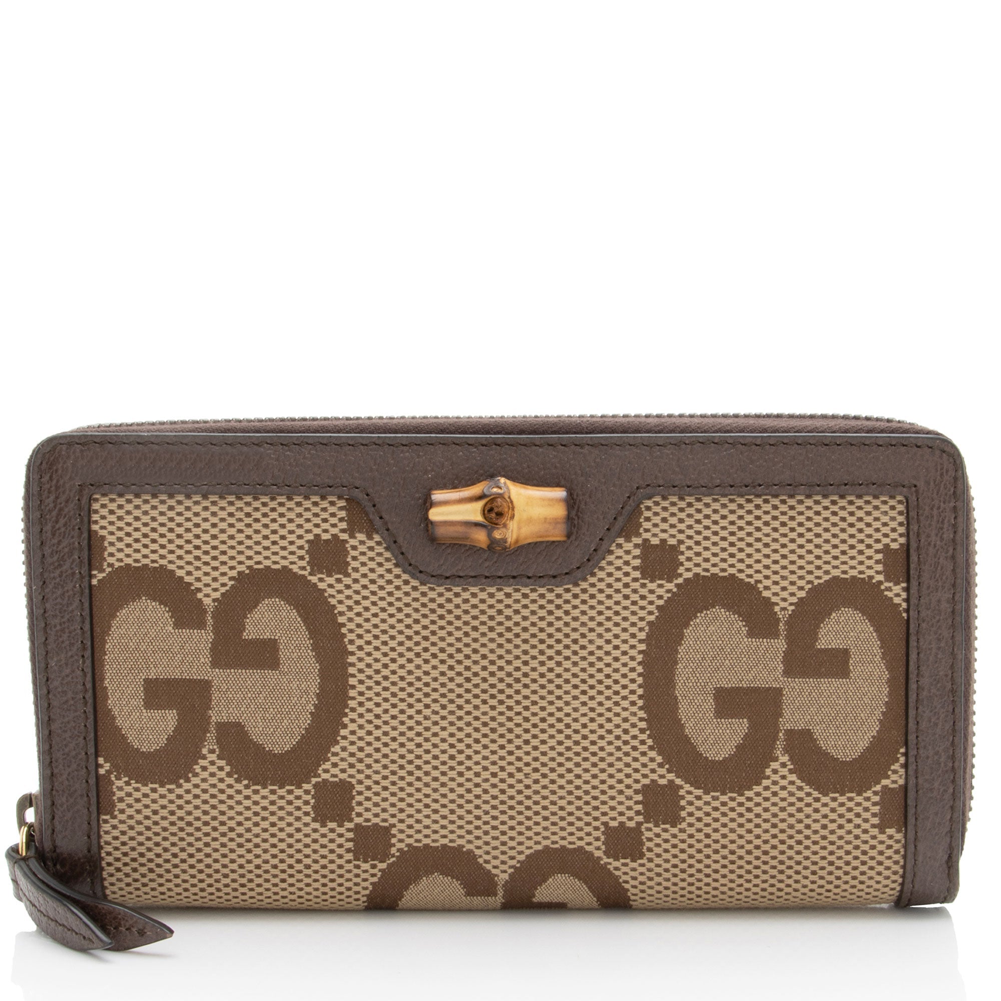 Gucci Jumbo GG Canvas Bamboo Diana Zip Around Wallet