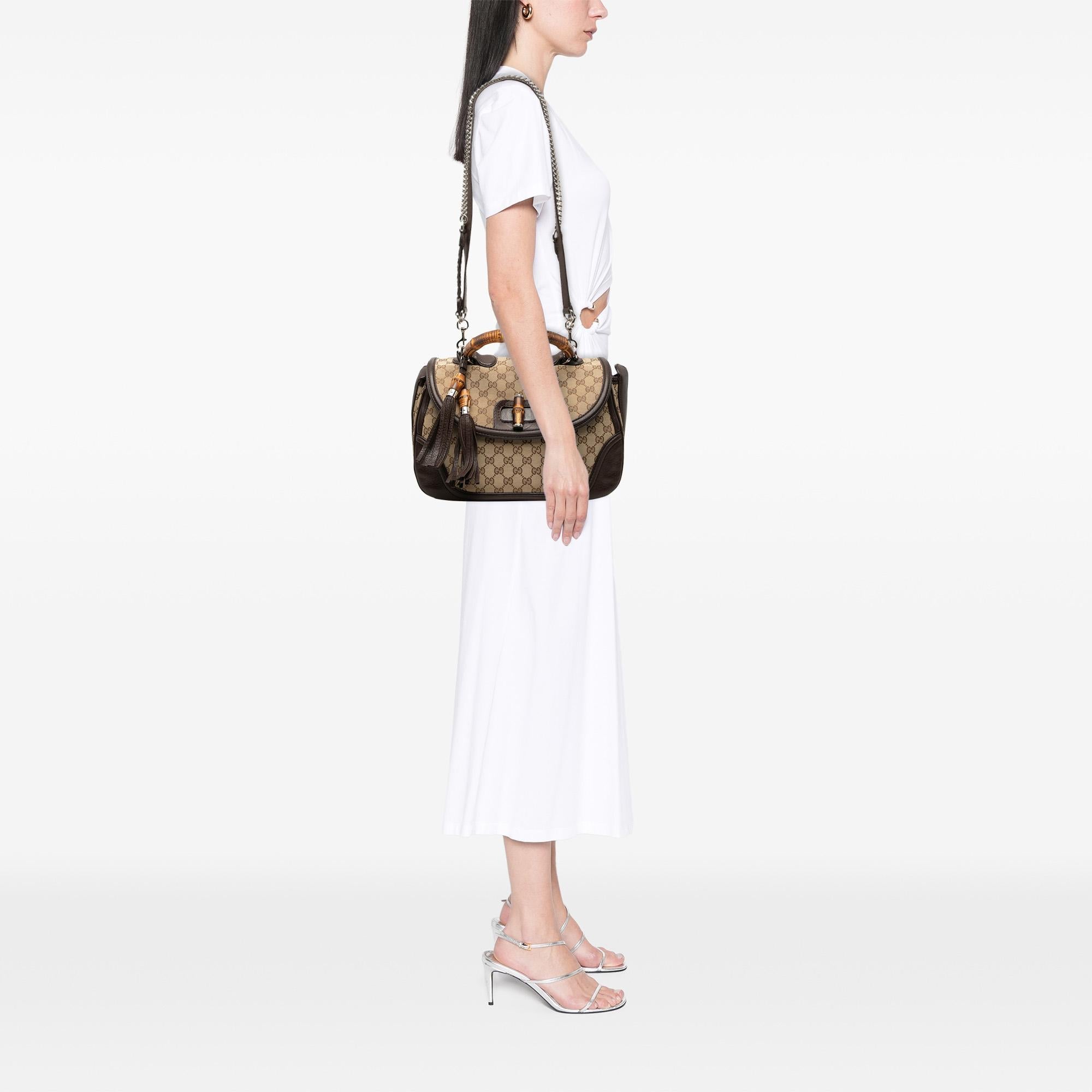 Gucci Large GG Canvas New Bamboo Top Handle Bag