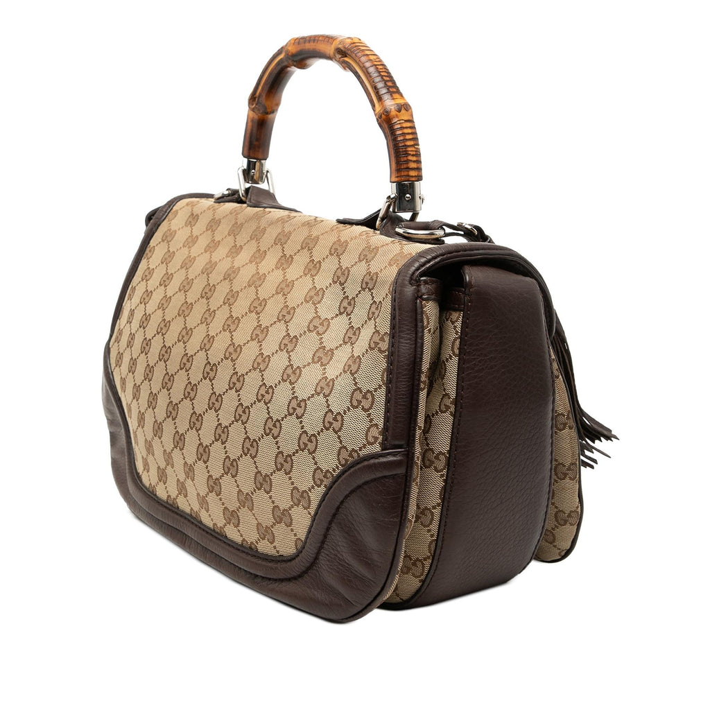 Gucci Large GG Canvas New Bamboo Top Handle Bag