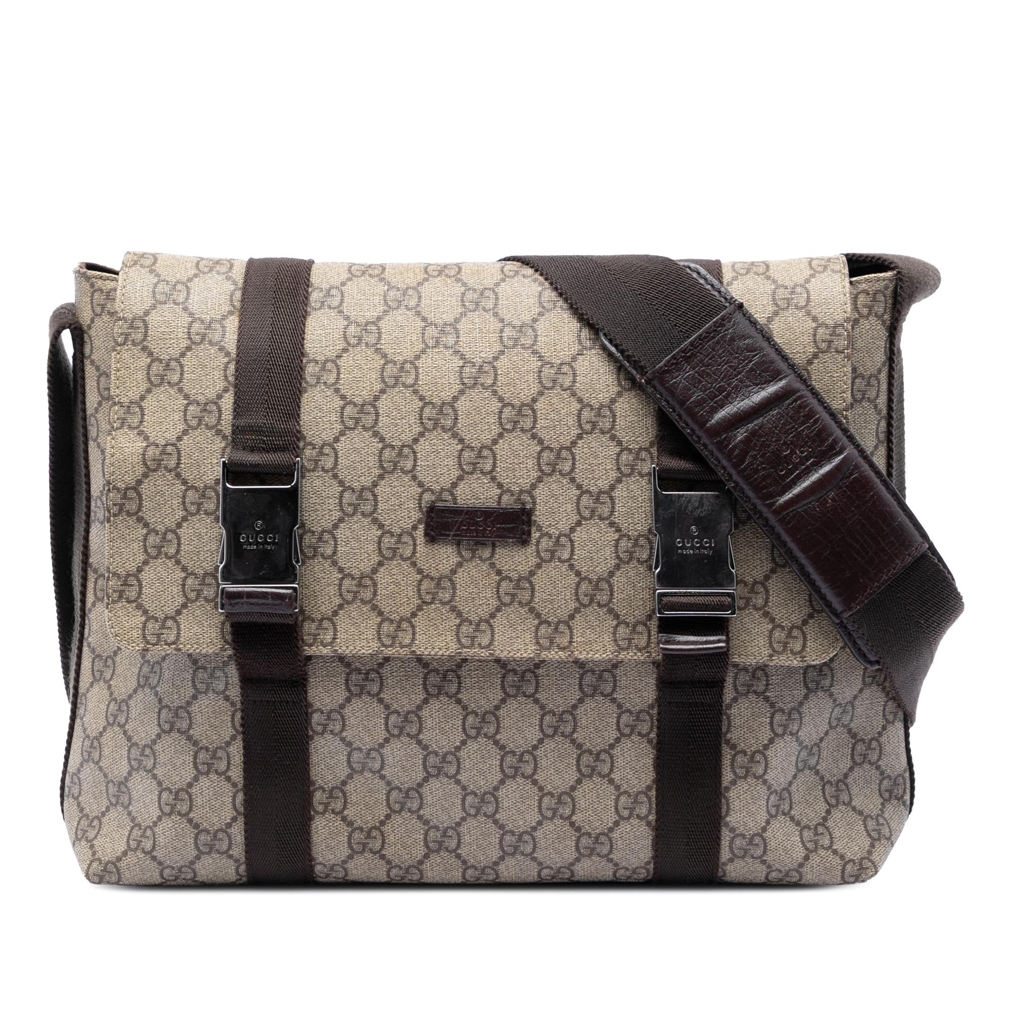 Gucci Large GG Supreme Double Buckle Flap Messenger Bag