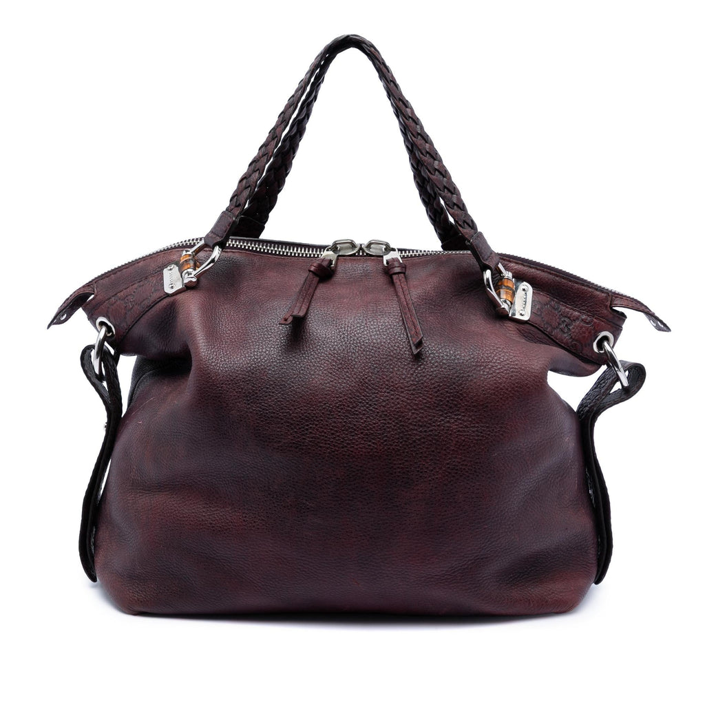 Gucci Large Leather Bamboo Bar Tote