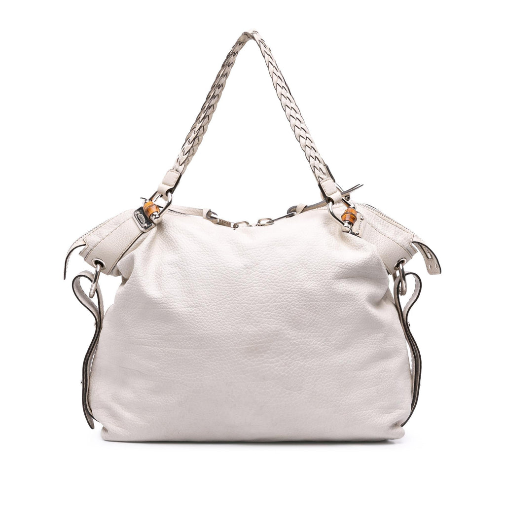 Gucci Large Pebbled Calfskin Bamboo Bar Tassel Tote